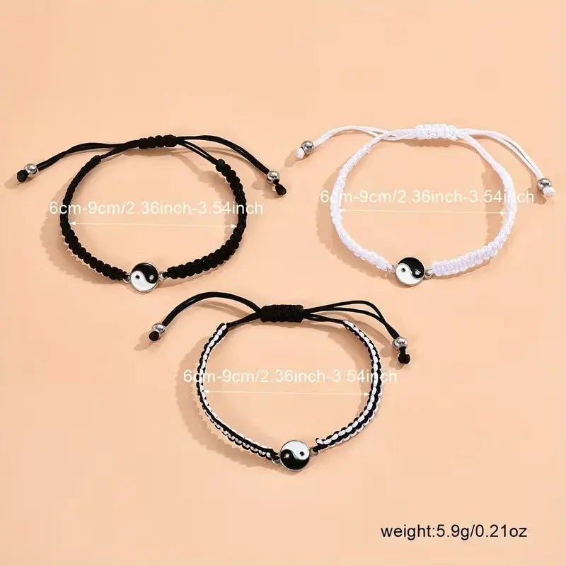 Yin Yang Friendship Bracelets – Adjustable Handmade Rope Bracelets for Couples & Best Friends
