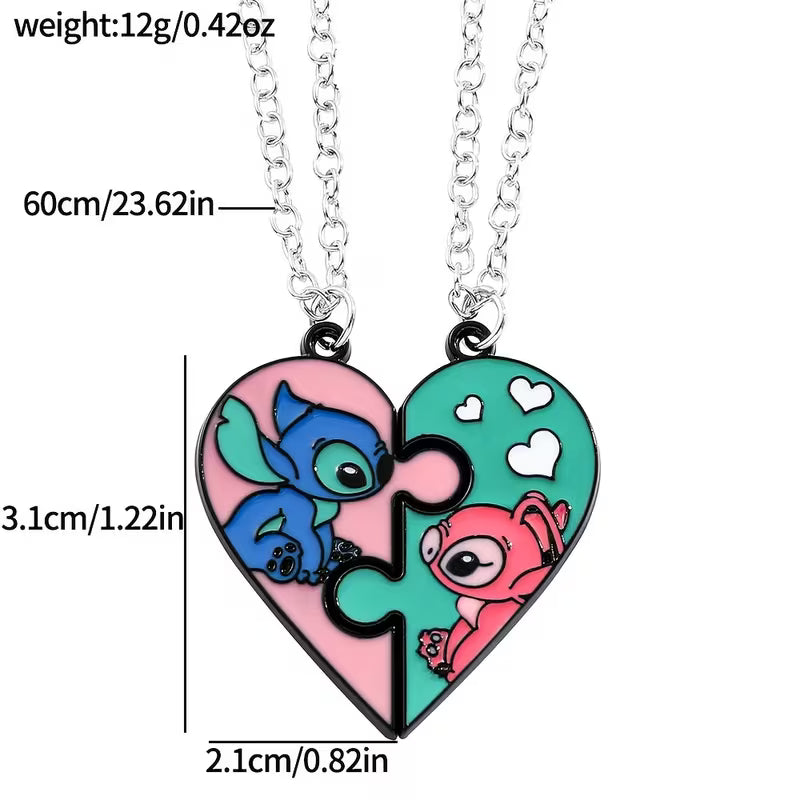 Stitch & Angel Friendship Necklace Set – Matching Heart Puzzle Pendant for Best Friends or Couples