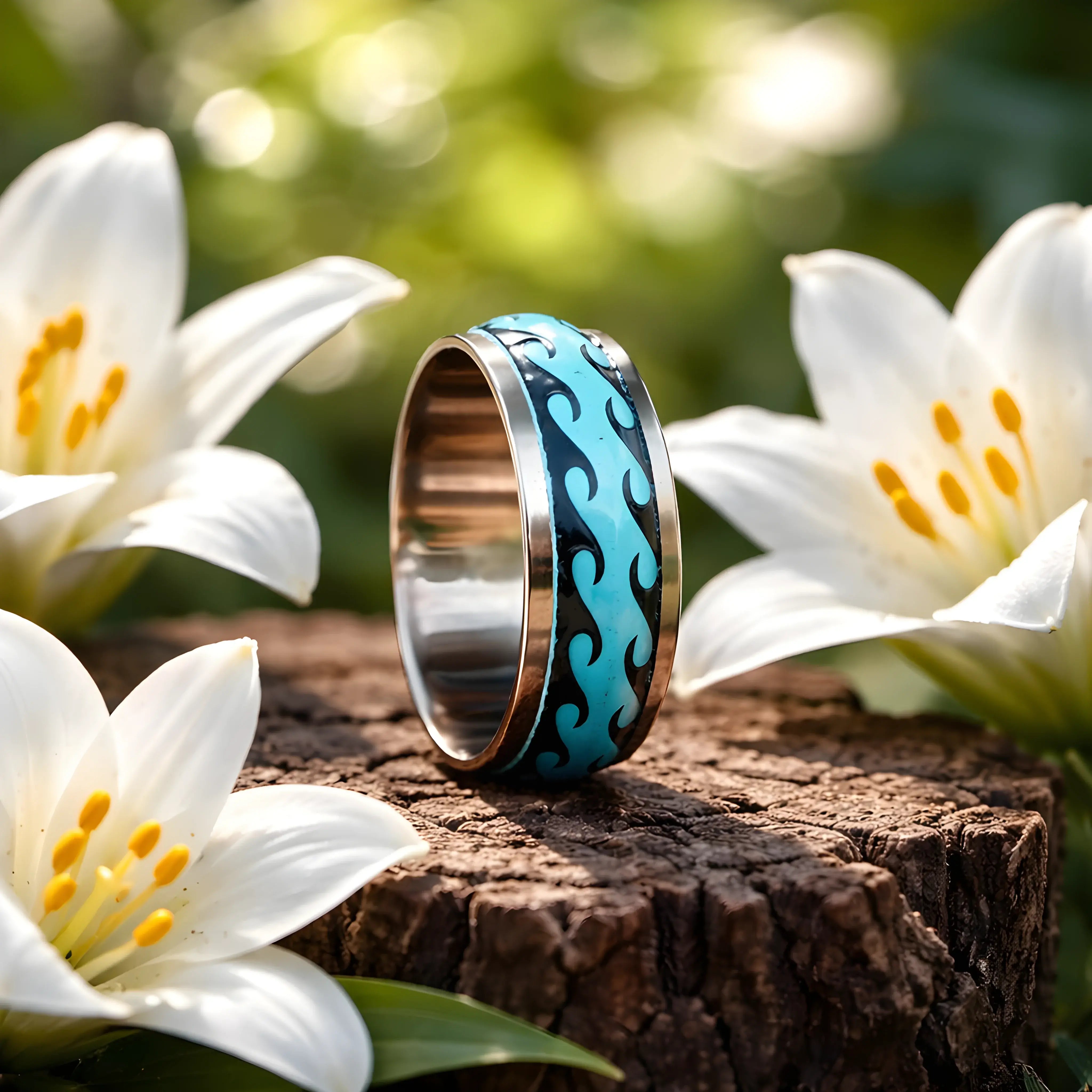 Blue Flame Inlay Ring 6.1cm