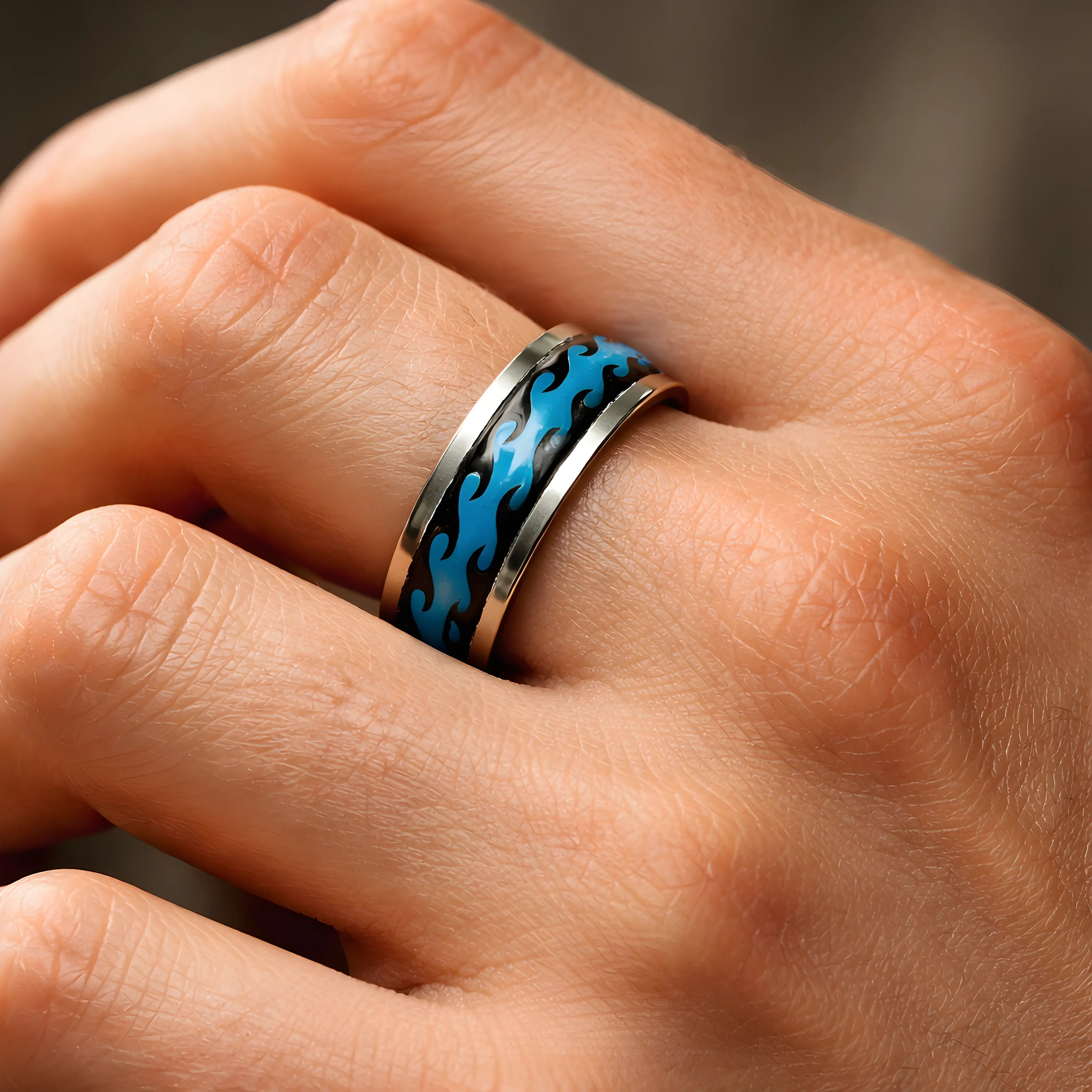 Blue Flame Inlay Ring 6.1cm
