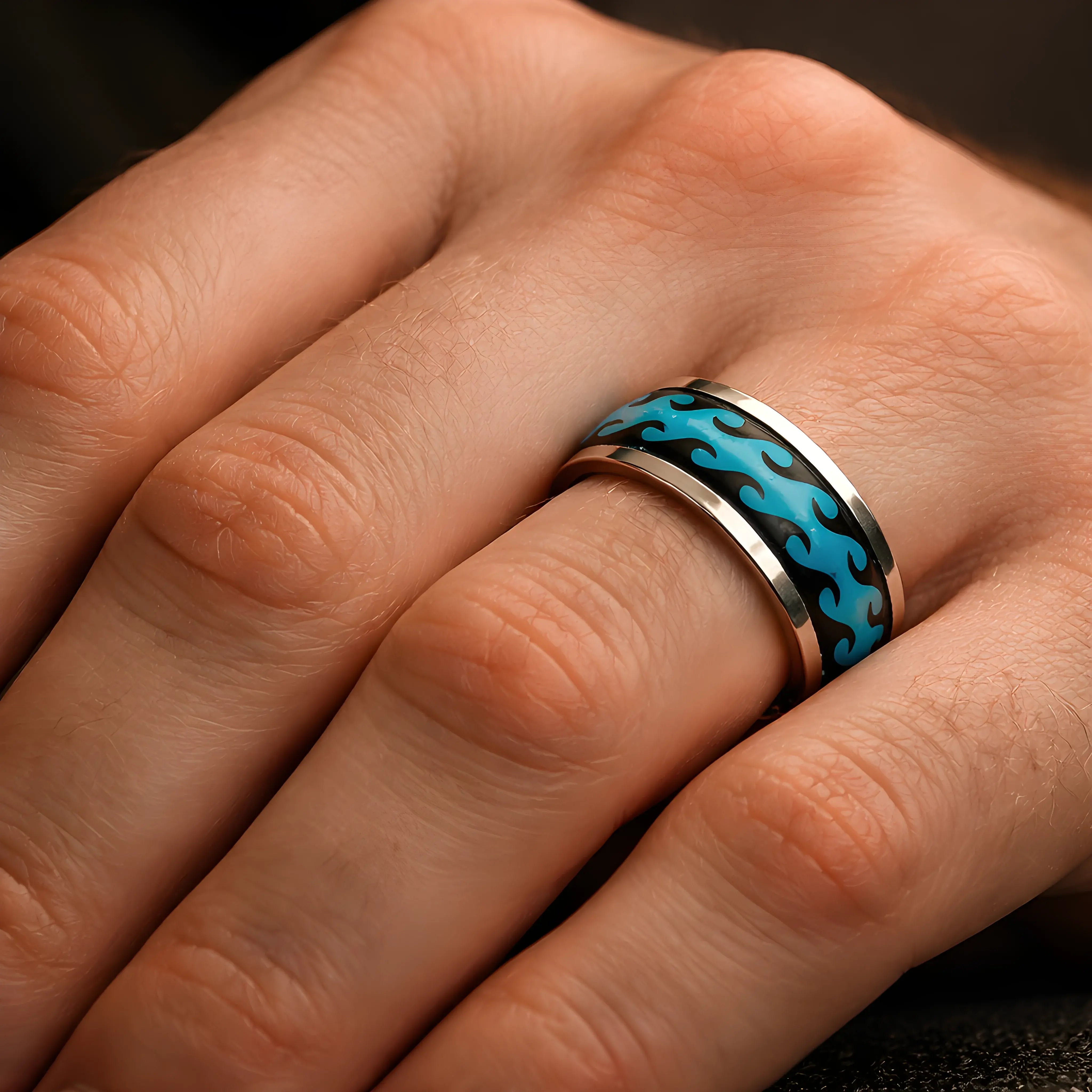 Blue Flame Inlay Ring 6.1cm