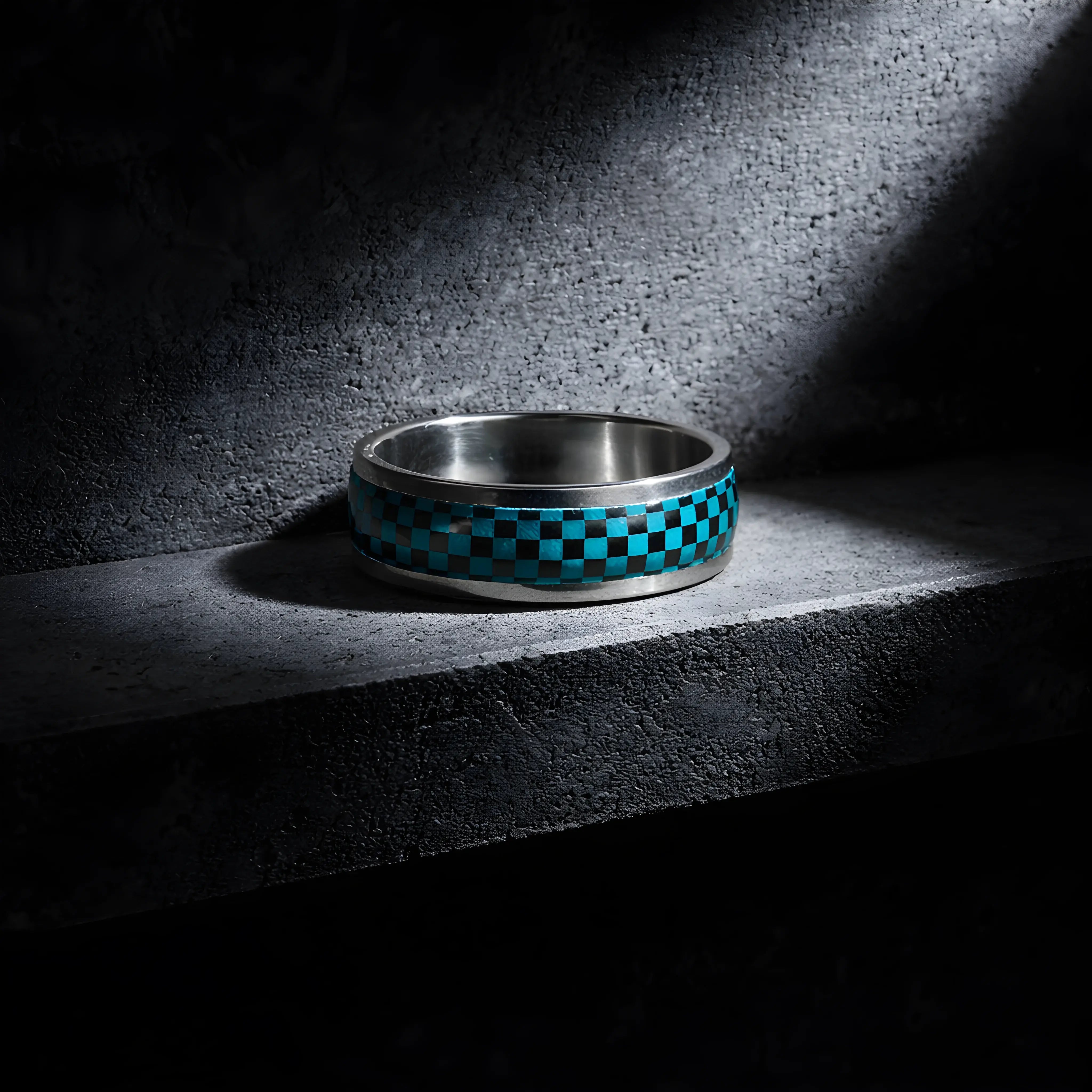 Turquoise Checkered Inlay Ring 5.8cm