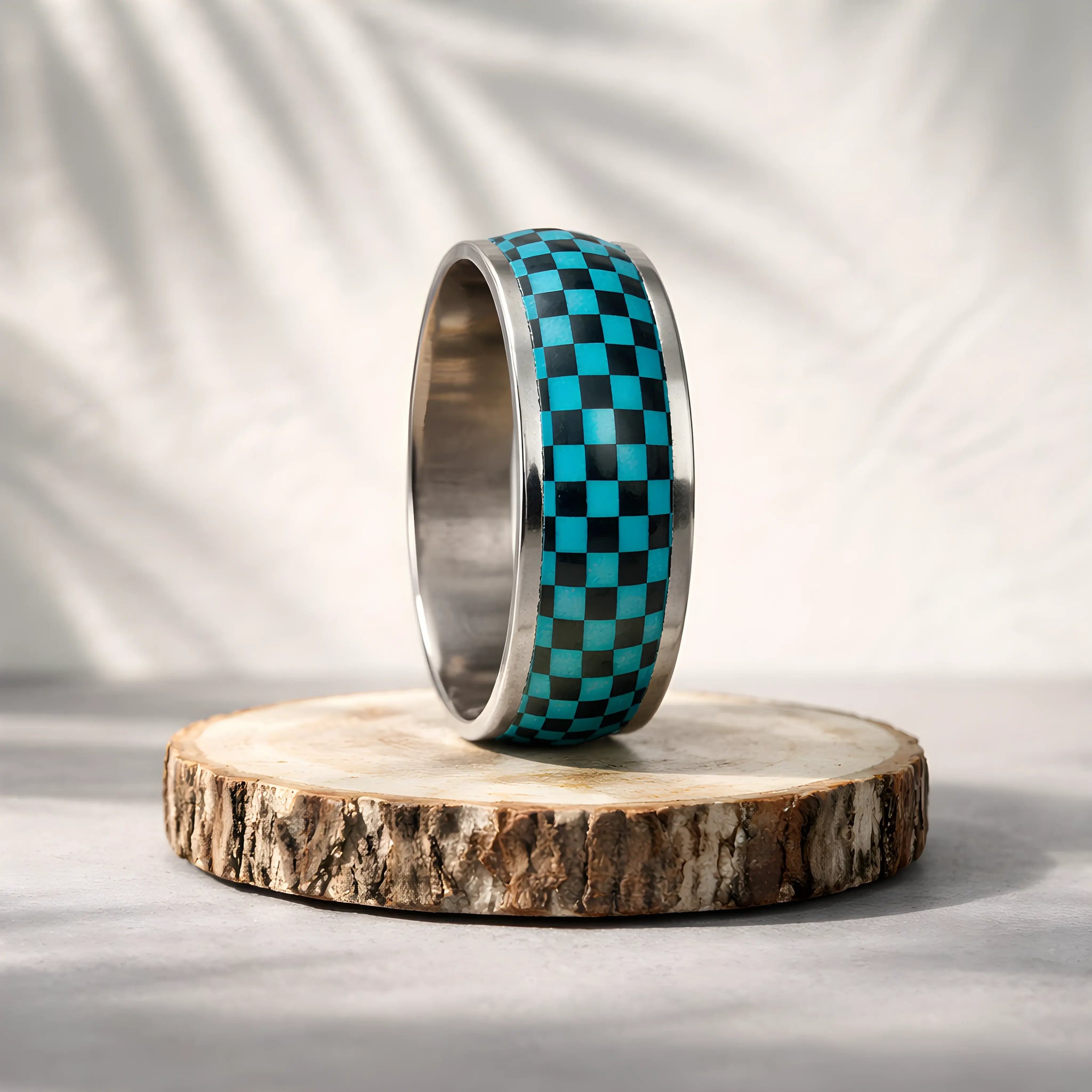 Turquoise Checkered Inlay Ring 5.8cm
