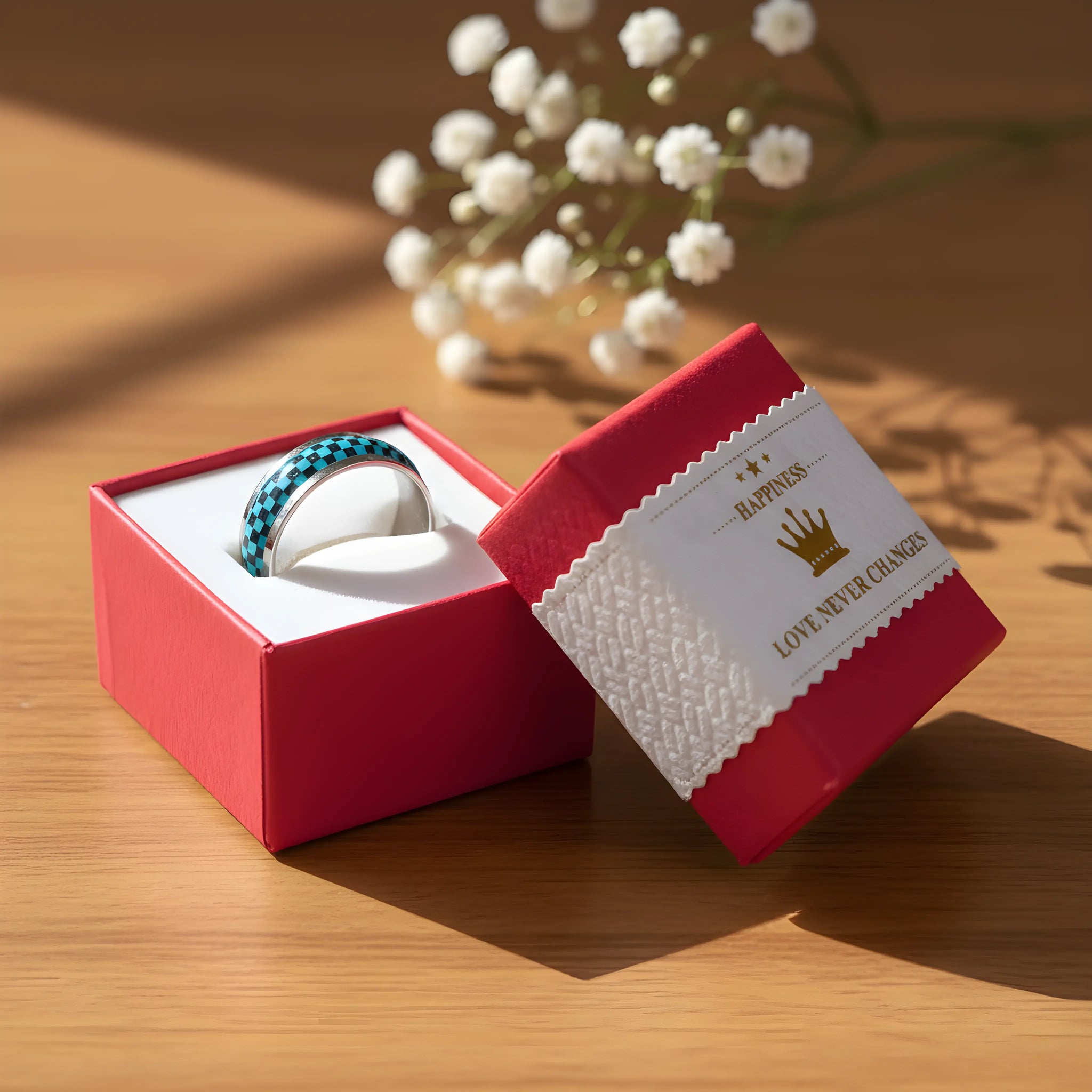 Turquoise Checkered Inlay Ring 5.8cm