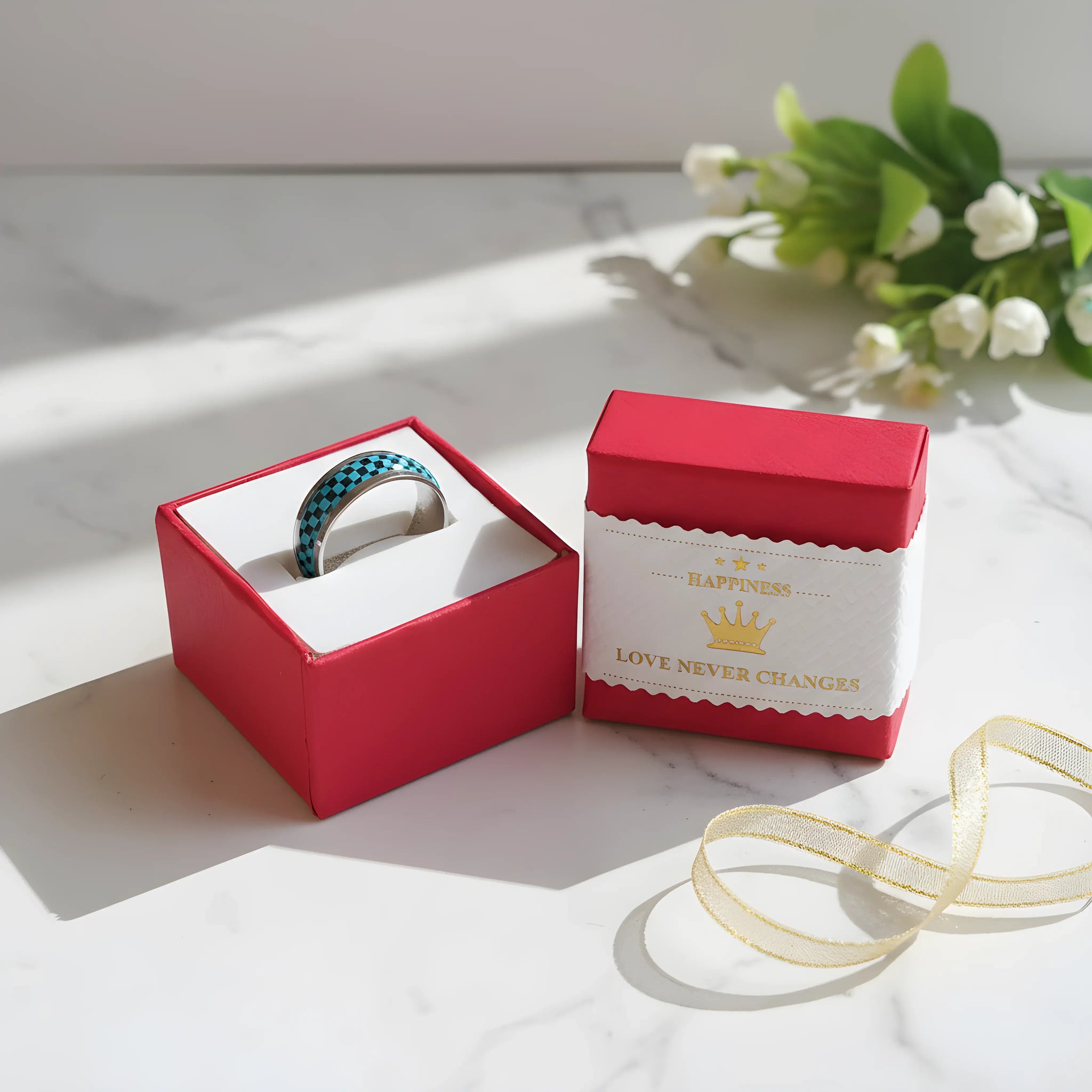 Turquoise Checkered Inlay Ring 5.8cm