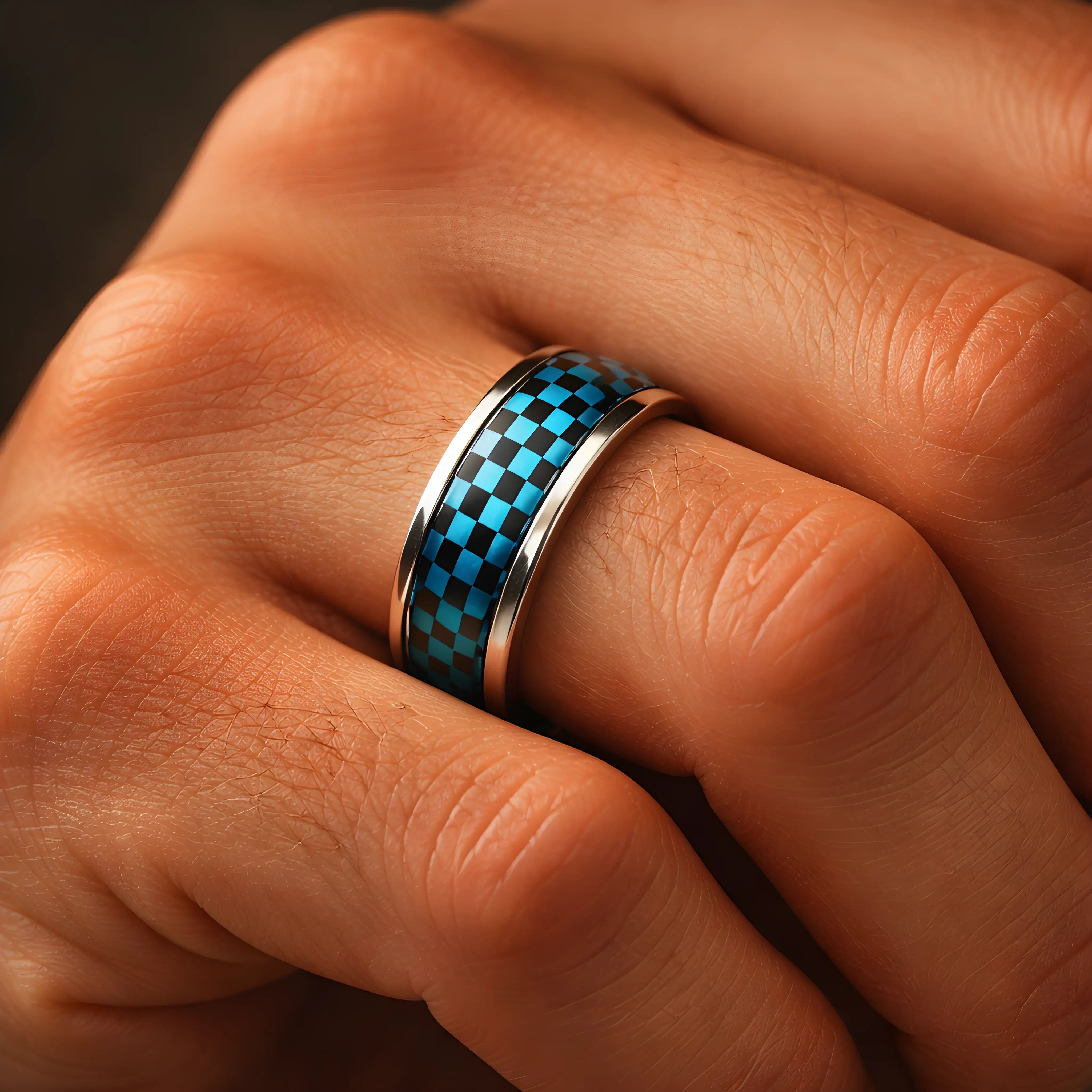 Turquoise Checkered Inlay Ring 5.8cm