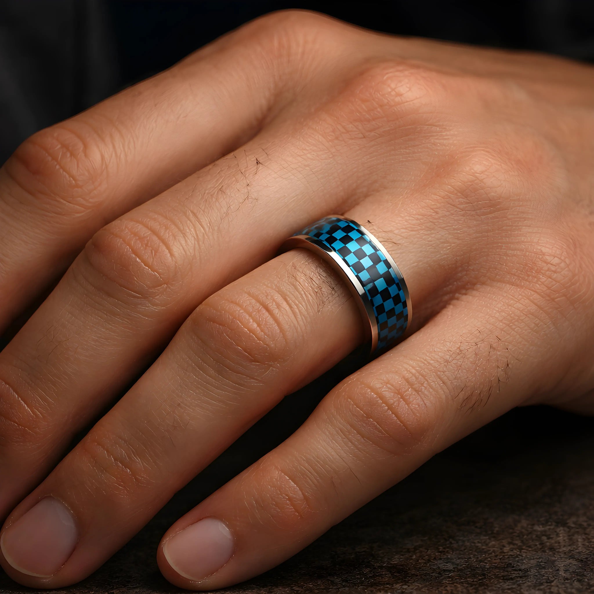 Turquoise Checkered Inlay Ring 5.8cm