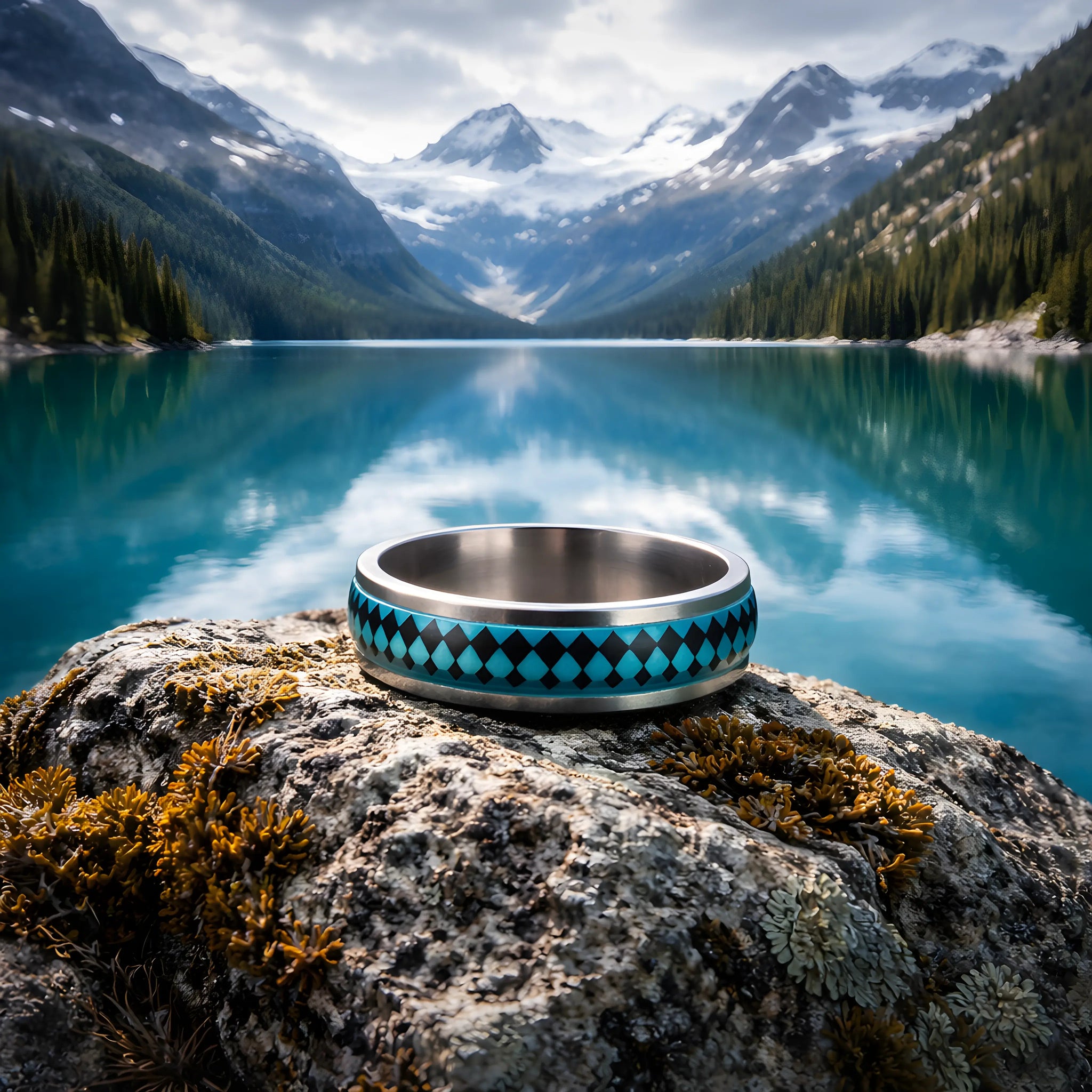 Turquoise Checkered Inlay Ring 6.7cm