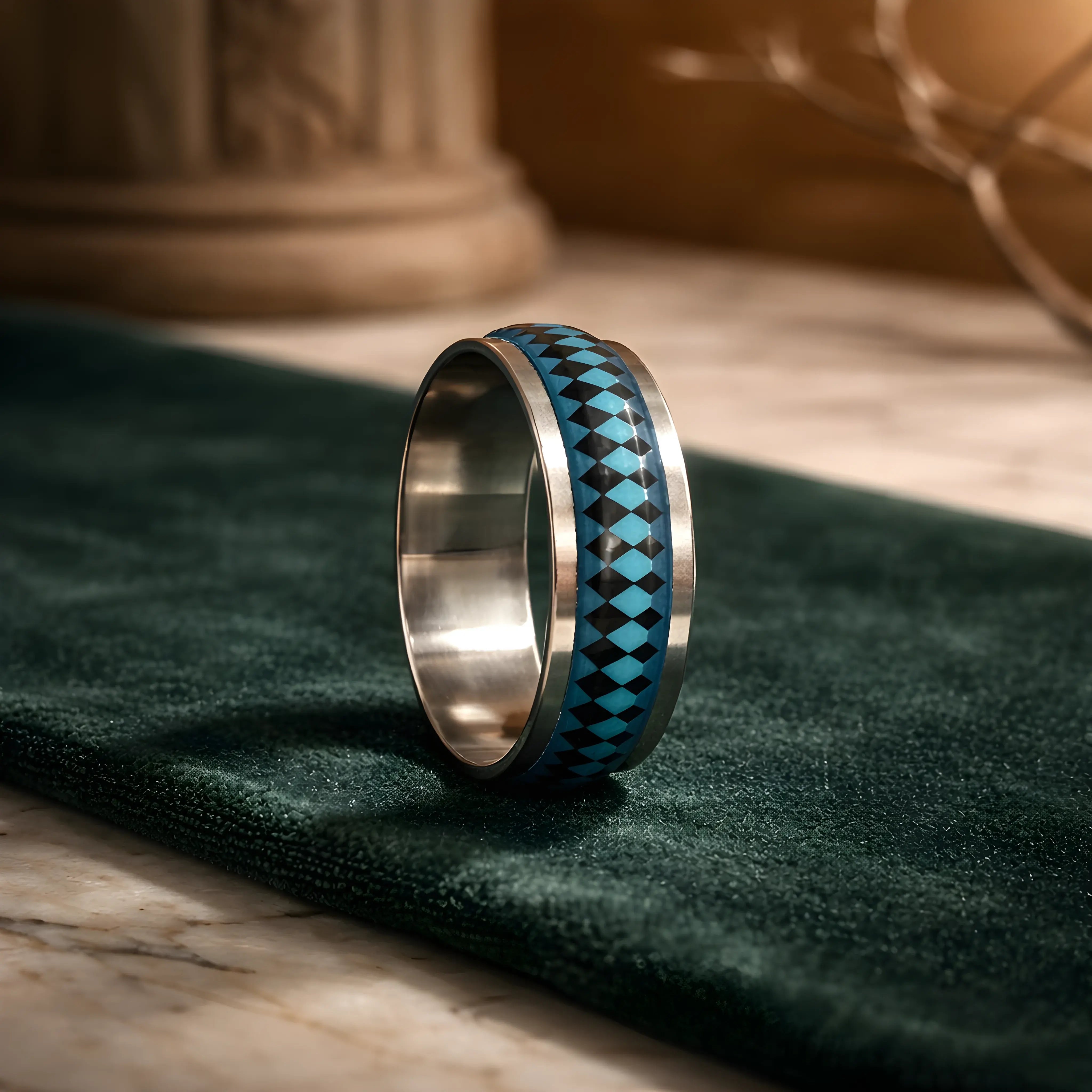 Turquoise Checkered Inlay Ring 6.7cm