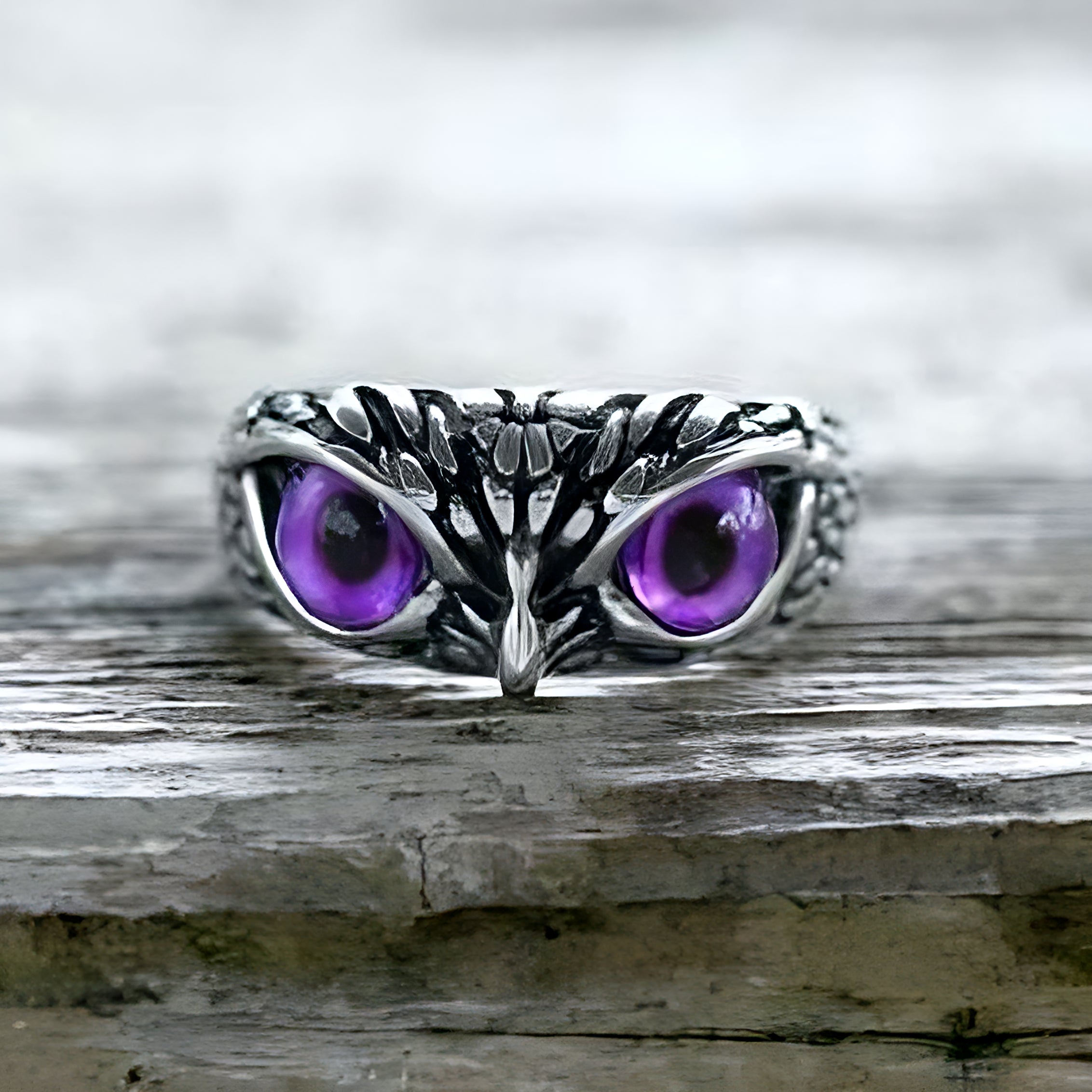Purple Owl Gaze Ring
