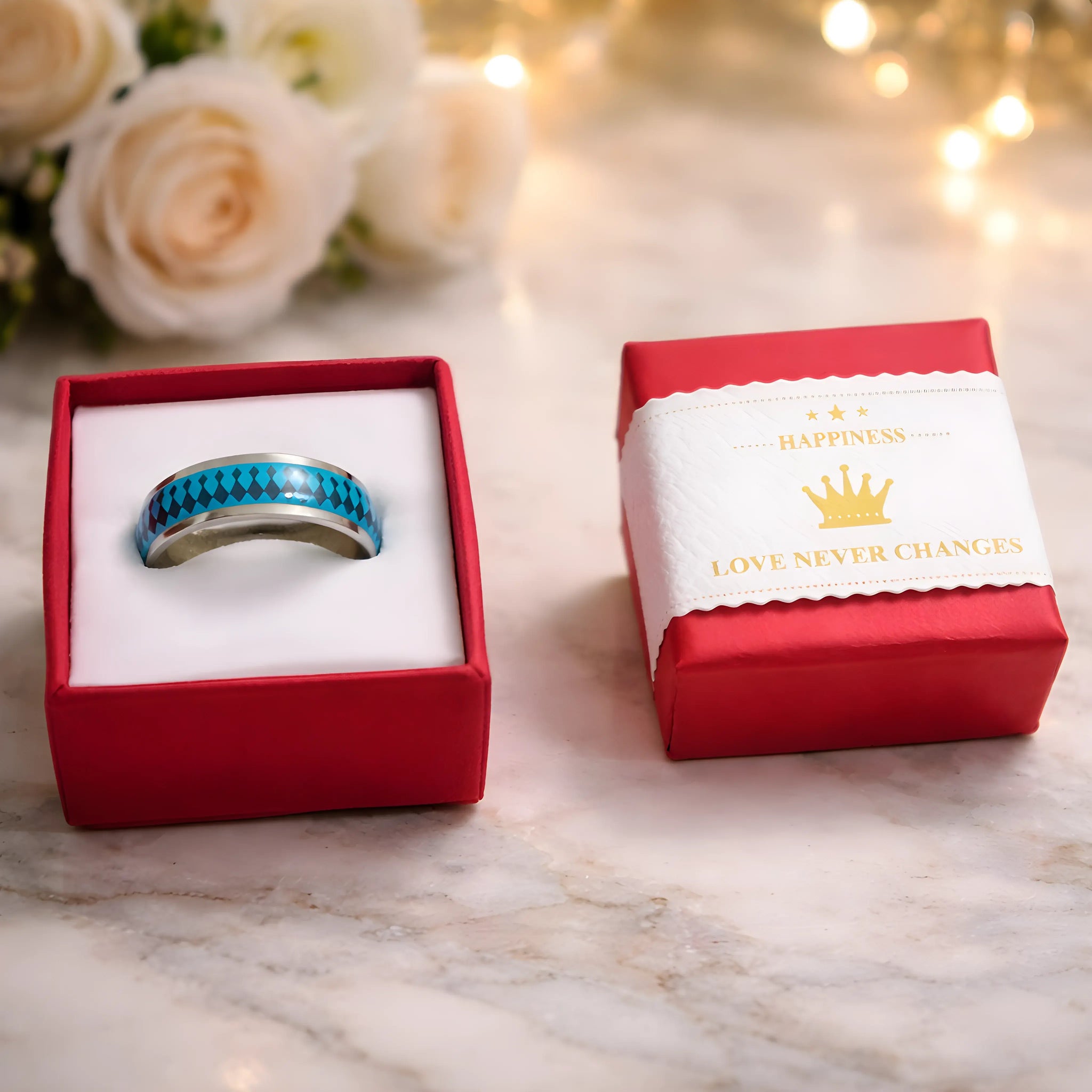 Turquoise Checkered Inlay Ring 6.7cm