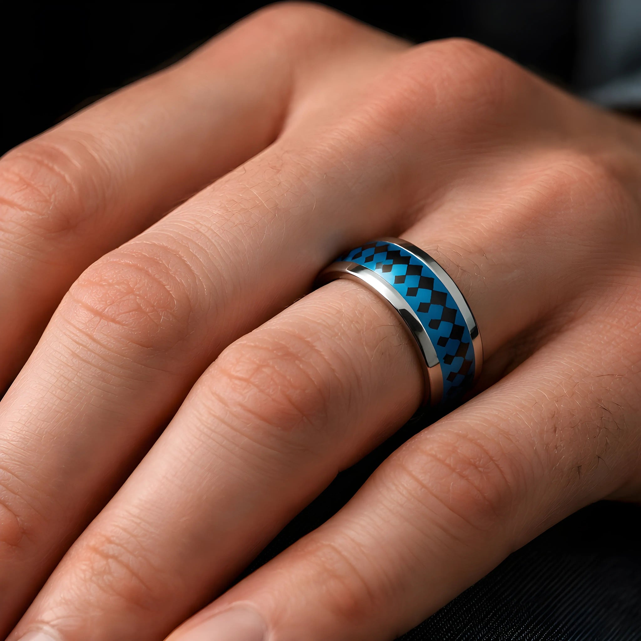 Turquoise Checkered Inlay Ring 6.7cm