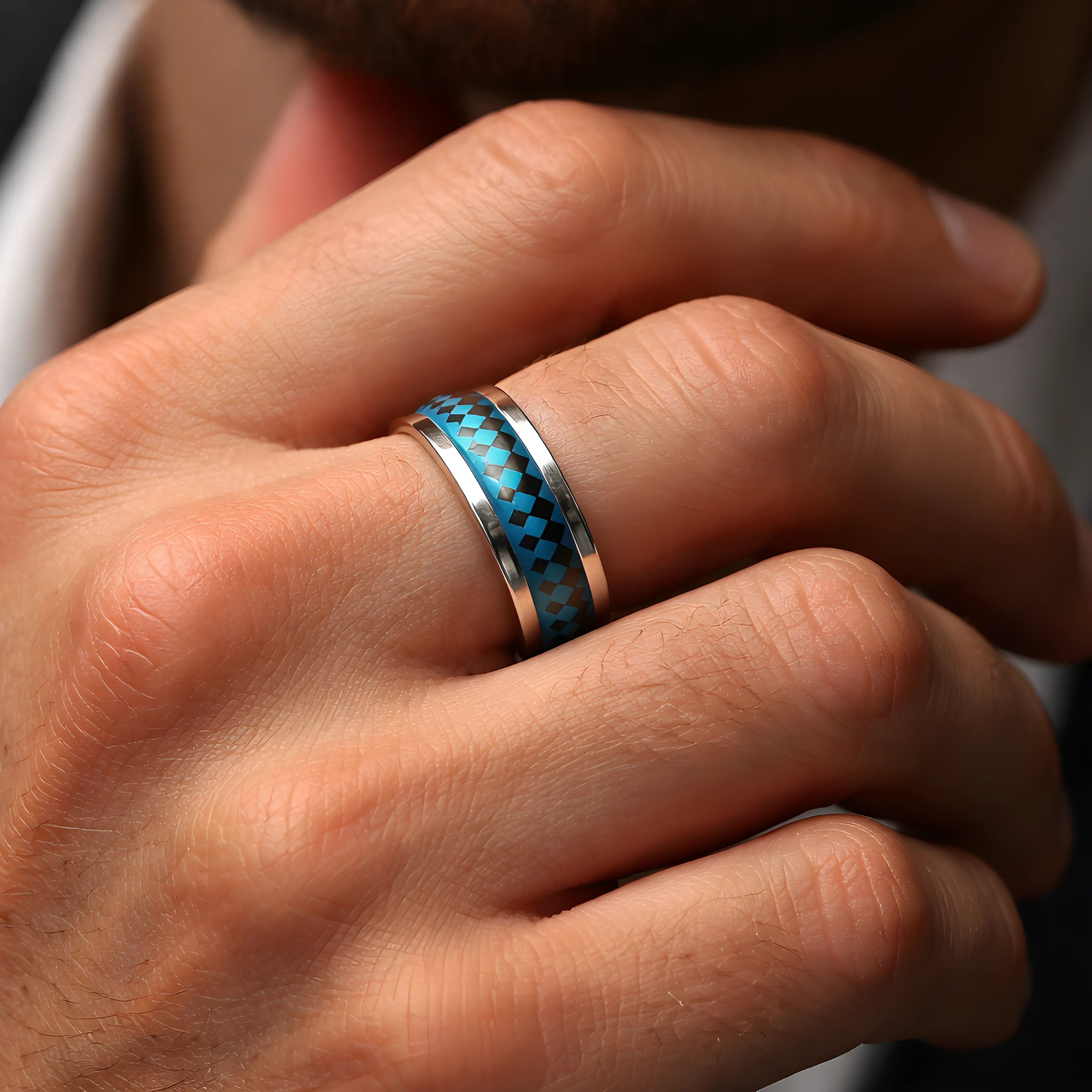 Turquoise Checkered Inlay Ring 6.7cm