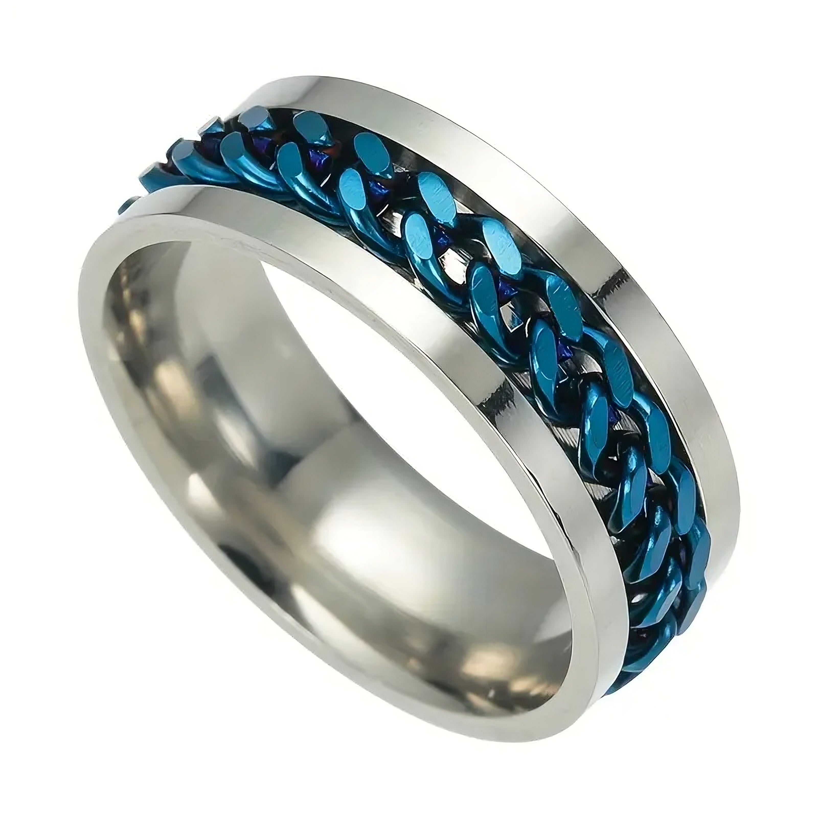 Black & Blue Chain Spinner Ring