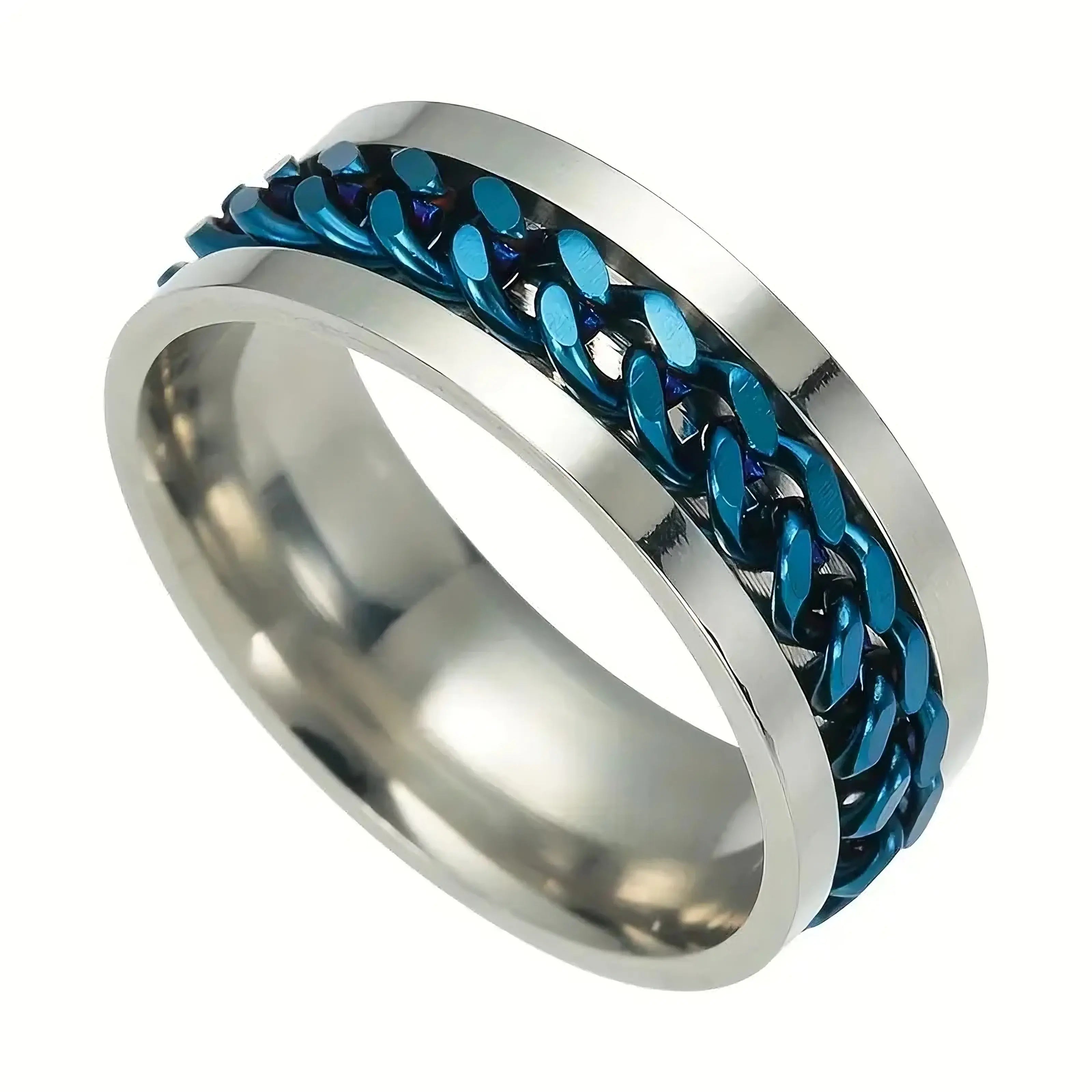 Black & Blue Chain Spinner Ring