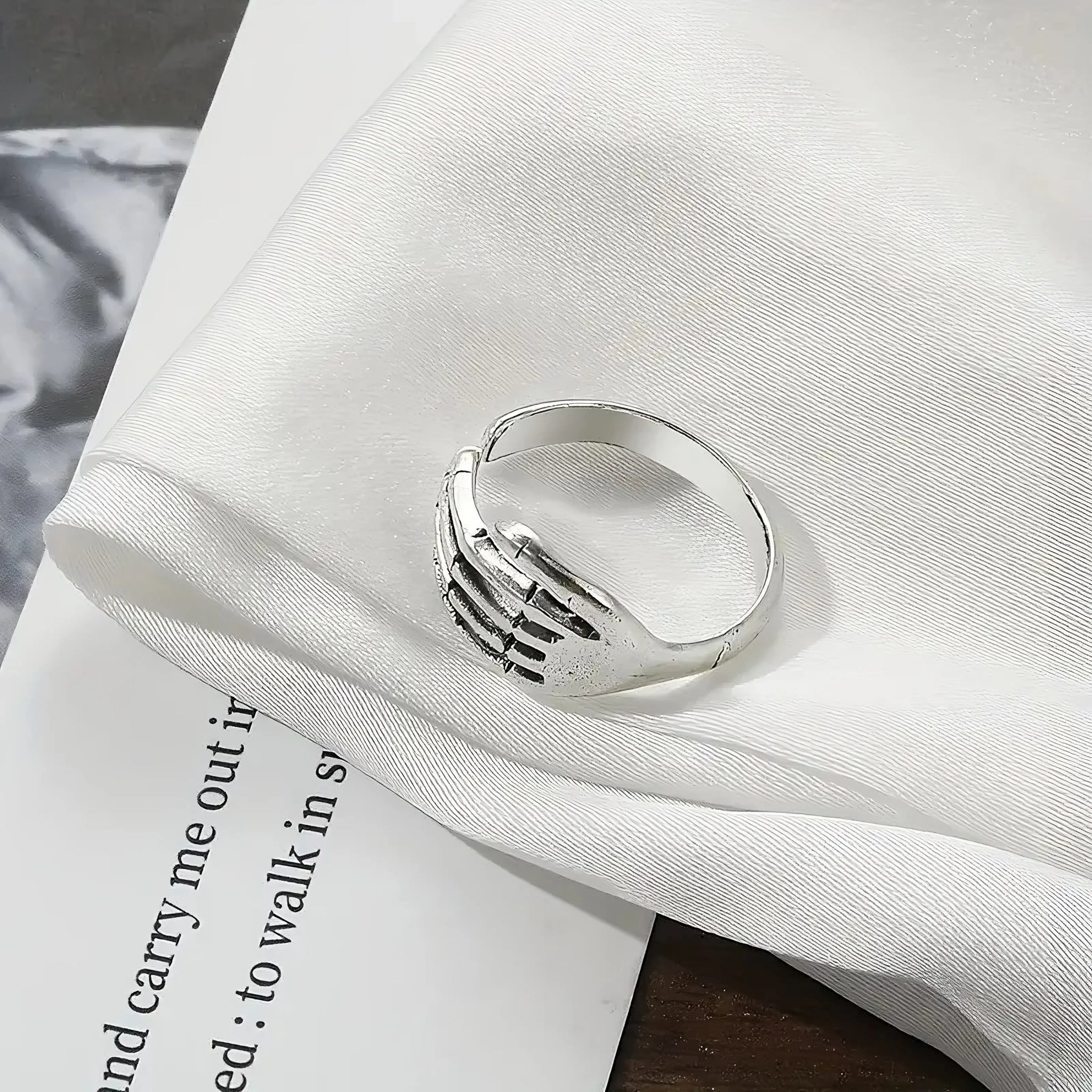 Skeleton Hand Ring – Gothic Punk Adjustable Band