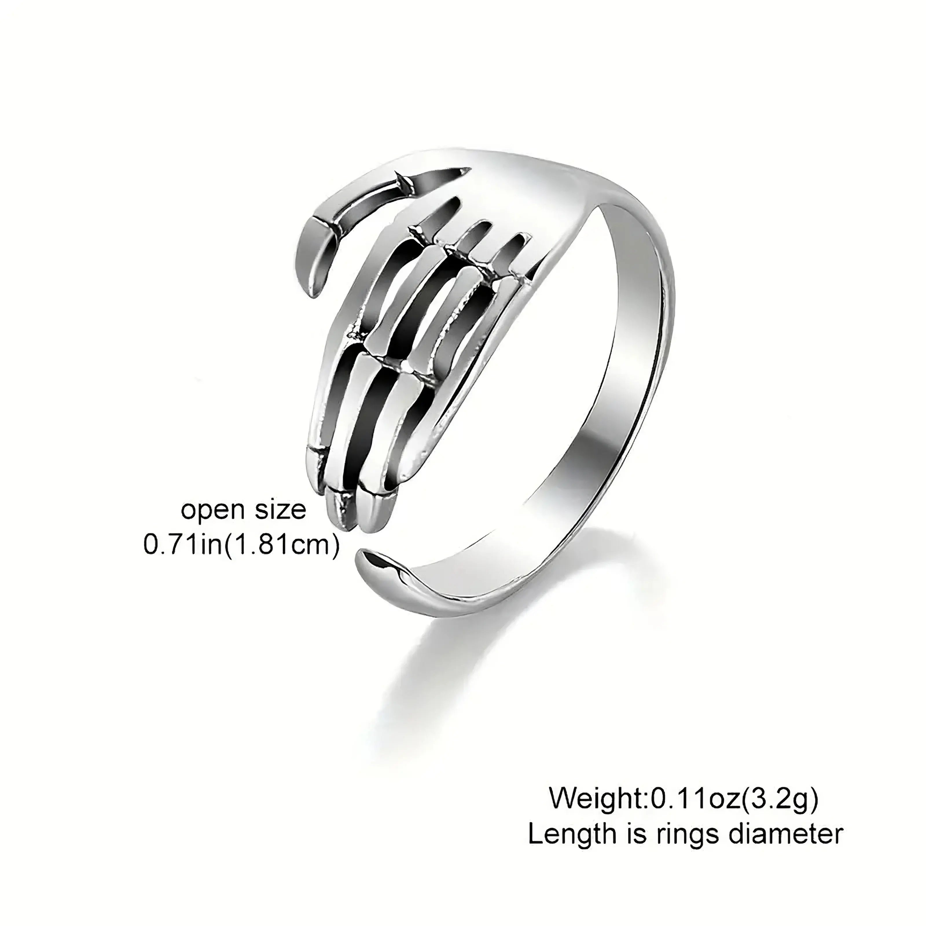Skeleton Hand Ring – Gothic Punk Adjustable Band