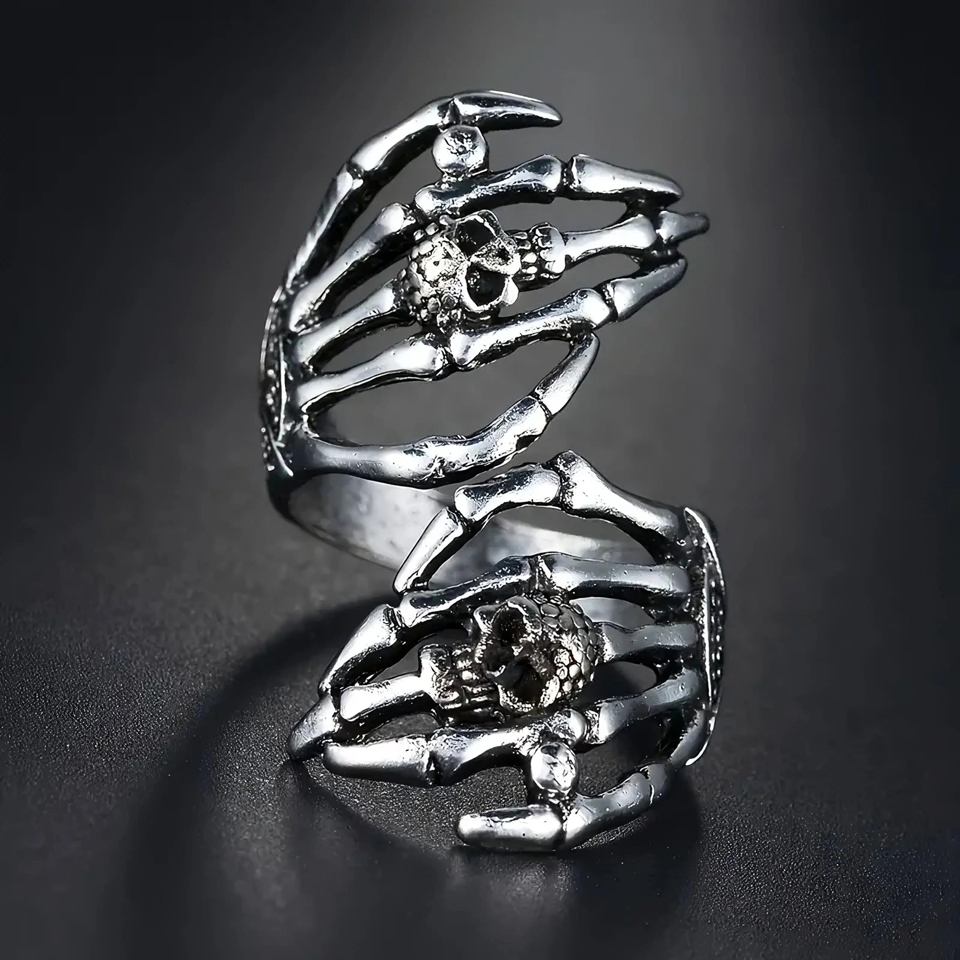 “Skeleton Hands Ring – Adjustable Gothic Skull Wrap Ring”
