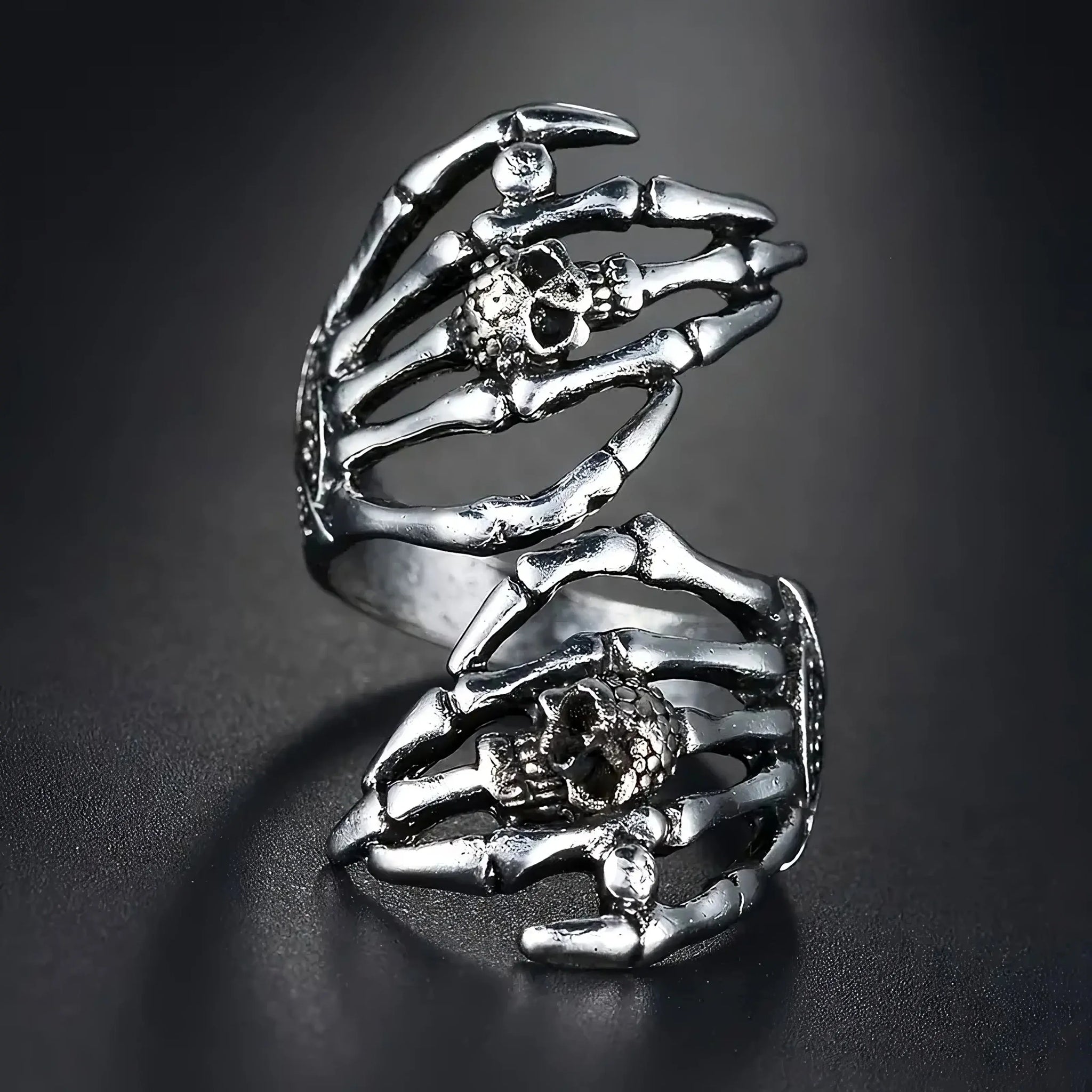 “Skeleton Hands Ring – Adjustable Gothic Skull Wrap Ring”