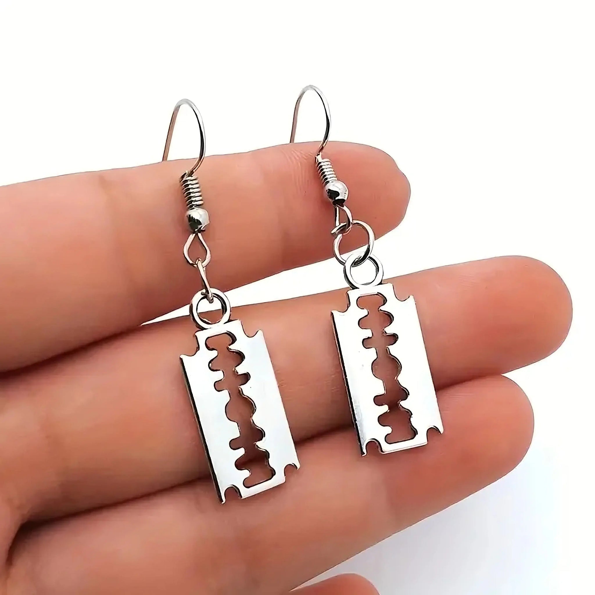 Edgy Razor Blade Drop Earrings – Punk Rock Statement Jewelry