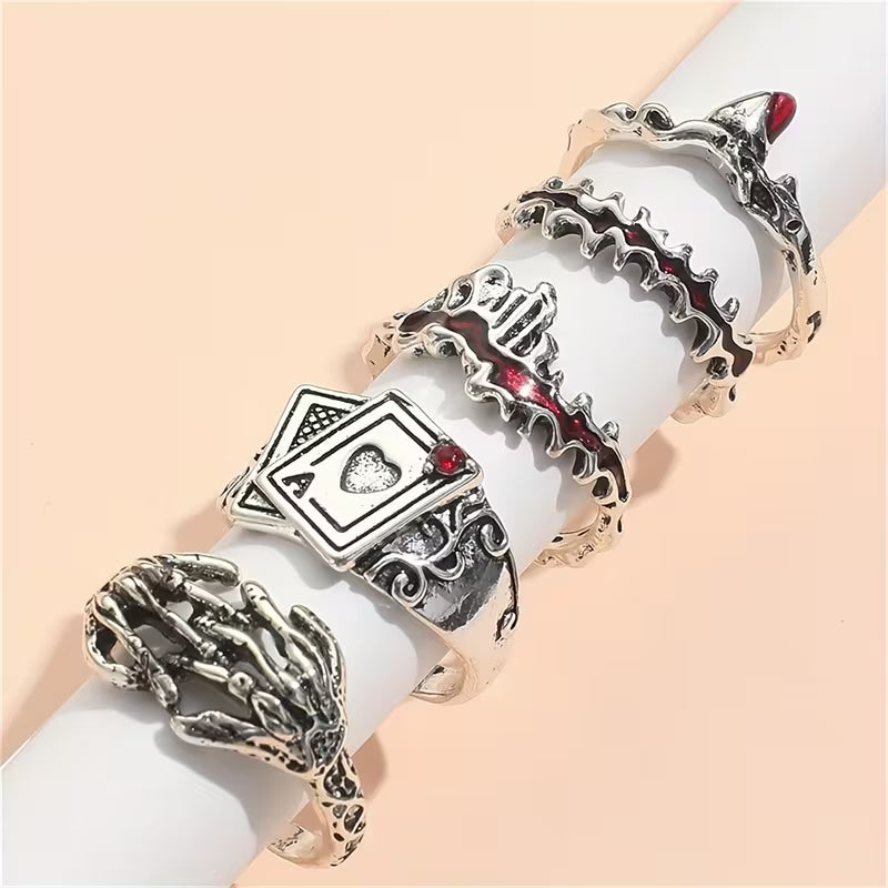 Gothic Skeleton & Vampire Ring Set – 5PCS Vintage Punk Rings for Men & Women