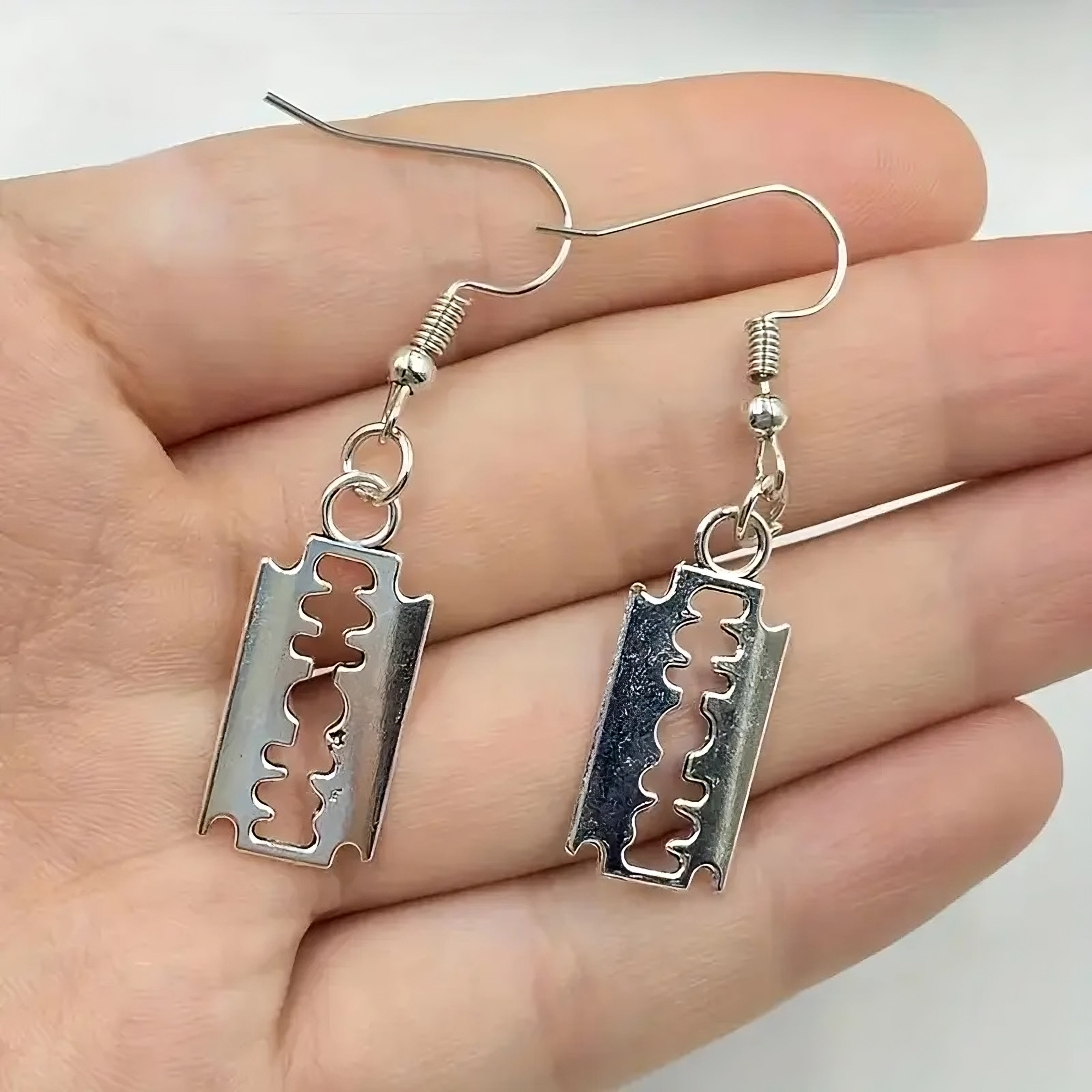 Edgy Razor Blade Drop Earrings – Punk Rock Statement Jewelry