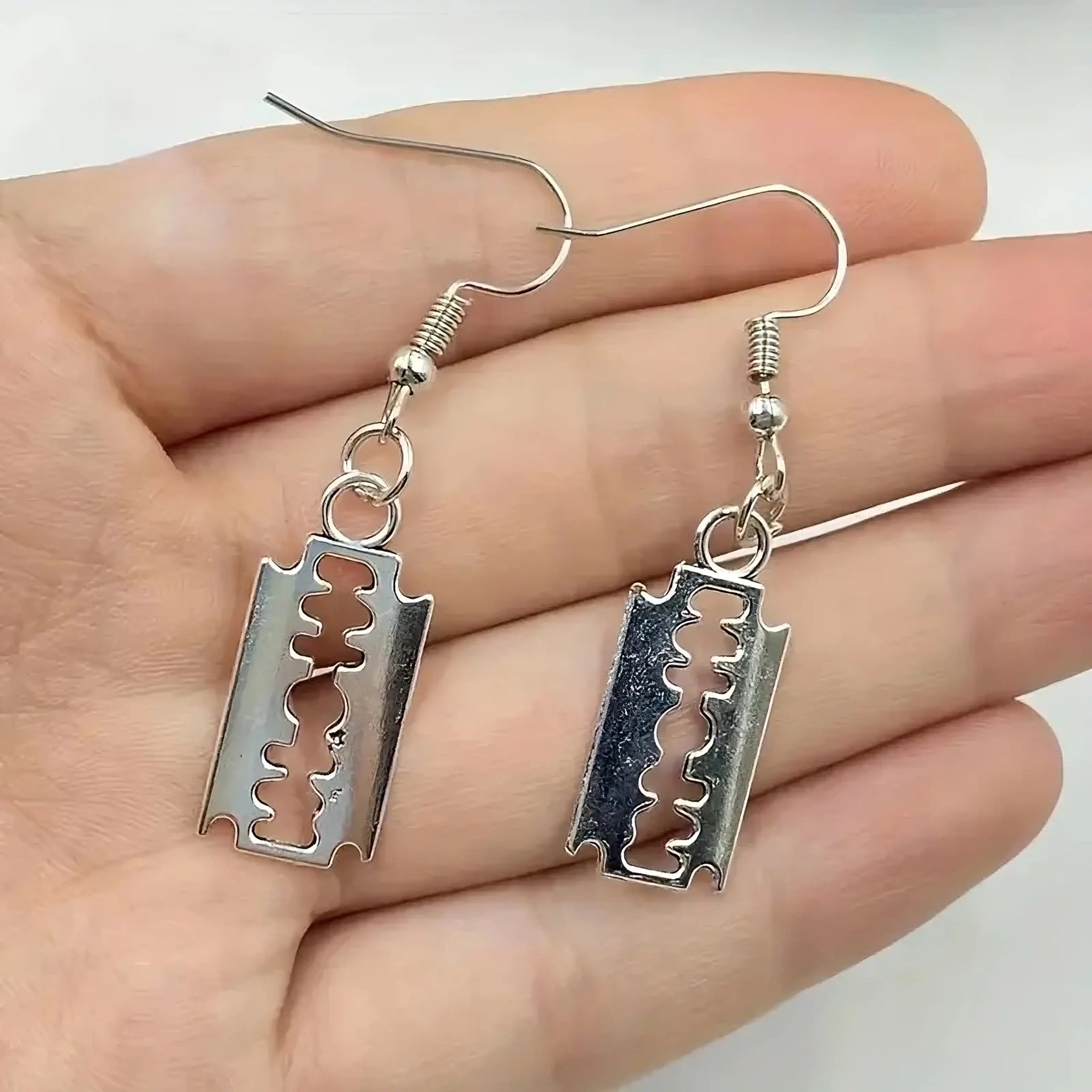 Edgy Razor Blade Drop Earrings – Punk Rock Statement Jewelry