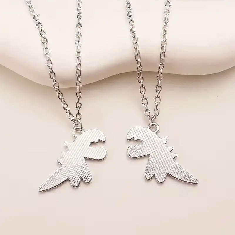 Dinosaur Best Friend Necklace Set – Matching Black & White Dino Pendants for Friends or Couples
