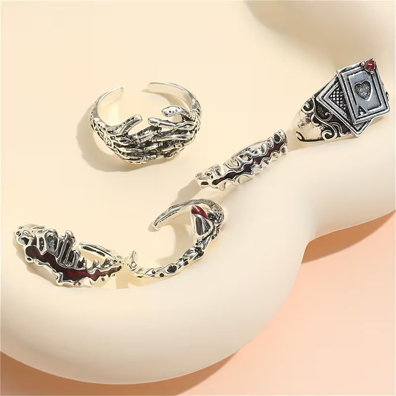 Gothic Skeleton & Vampire Ring Set – 5PCS Vintage Punk Rings for Men & Women