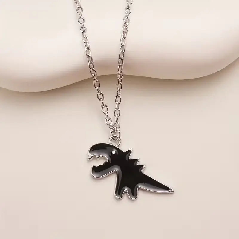 Dinosaur Best Friend Necklace Set – Matching Black & White Dino Pendants for Friends or Couples