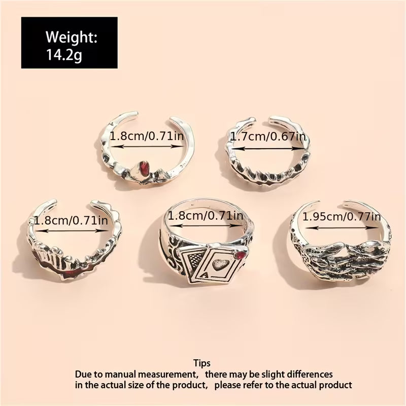 Gothic Skeleton & Vampire Ring Set – 5PCS Vintage Punk Rings for Men & Women