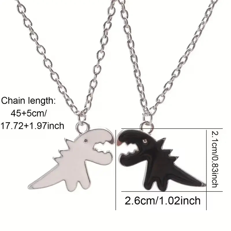 Dinosaur Best Friend Necklace Set – Matching Black & White Dino Pendants for Friends or Couples