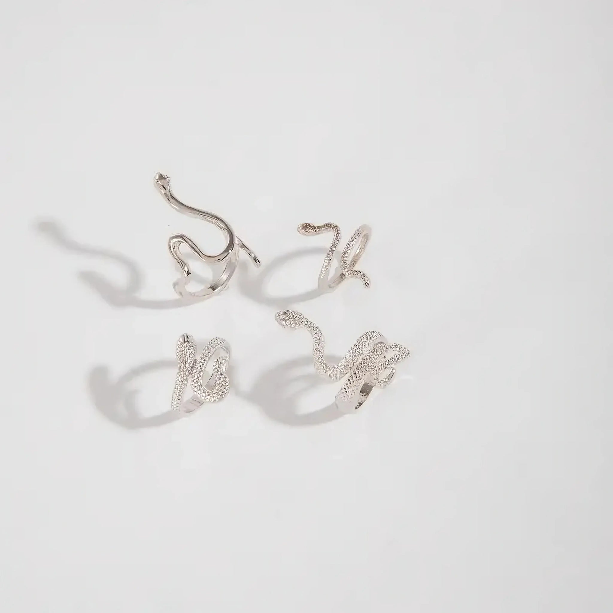 “Silver Snake Ring Set – Adjustable Serpent Rings for Women”