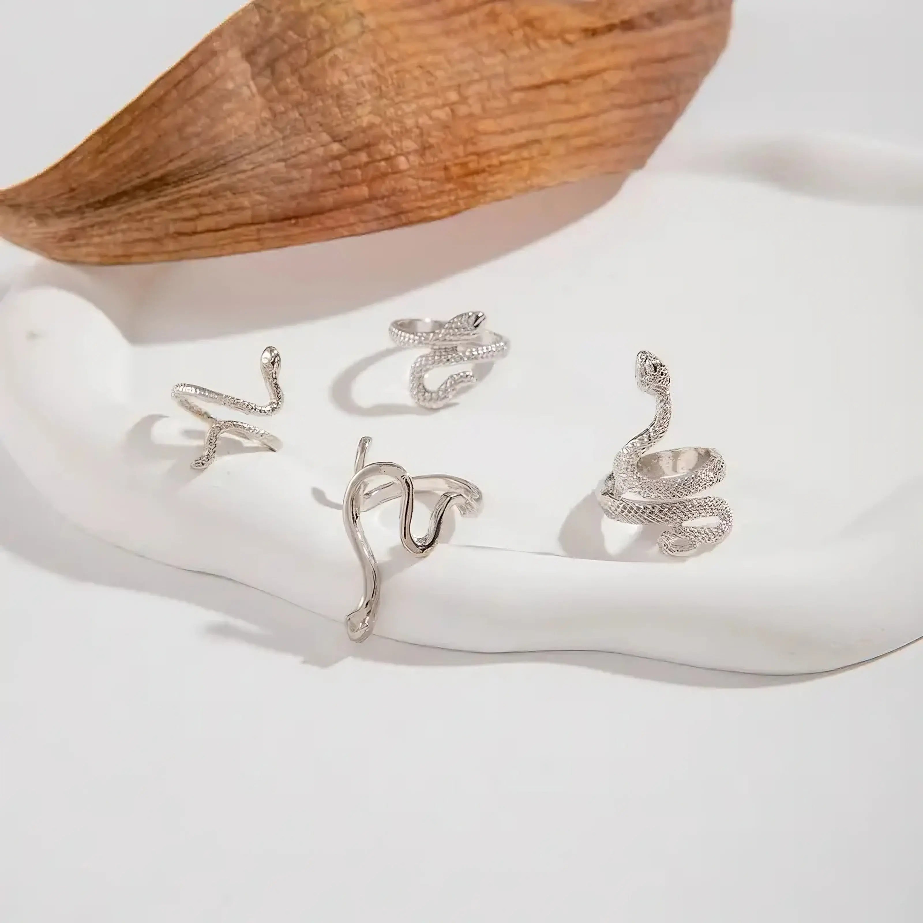 “Silver Snake Ring Set – Adjustable Serpent Rings for Women”