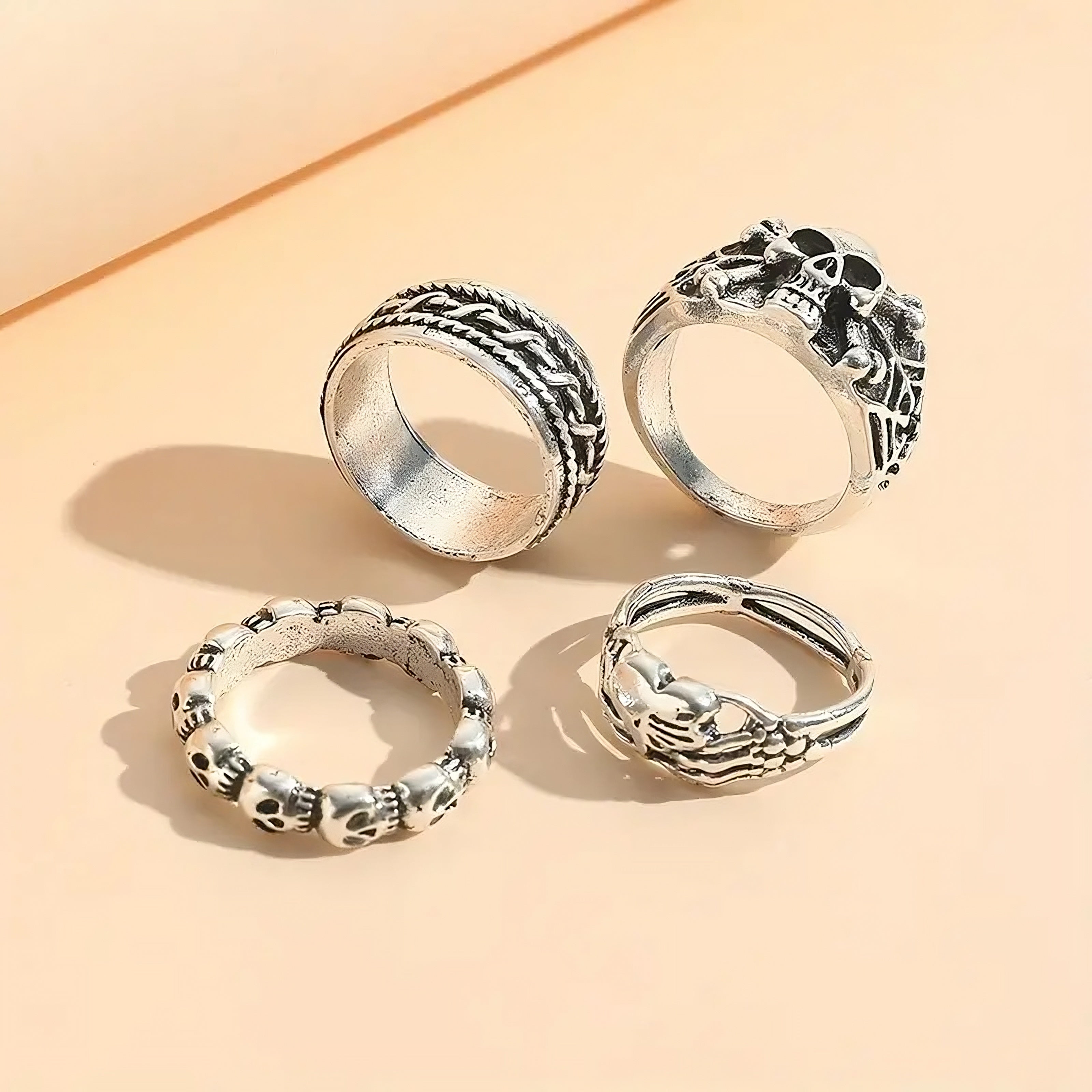 4pcs Hip-Hop Ring Set