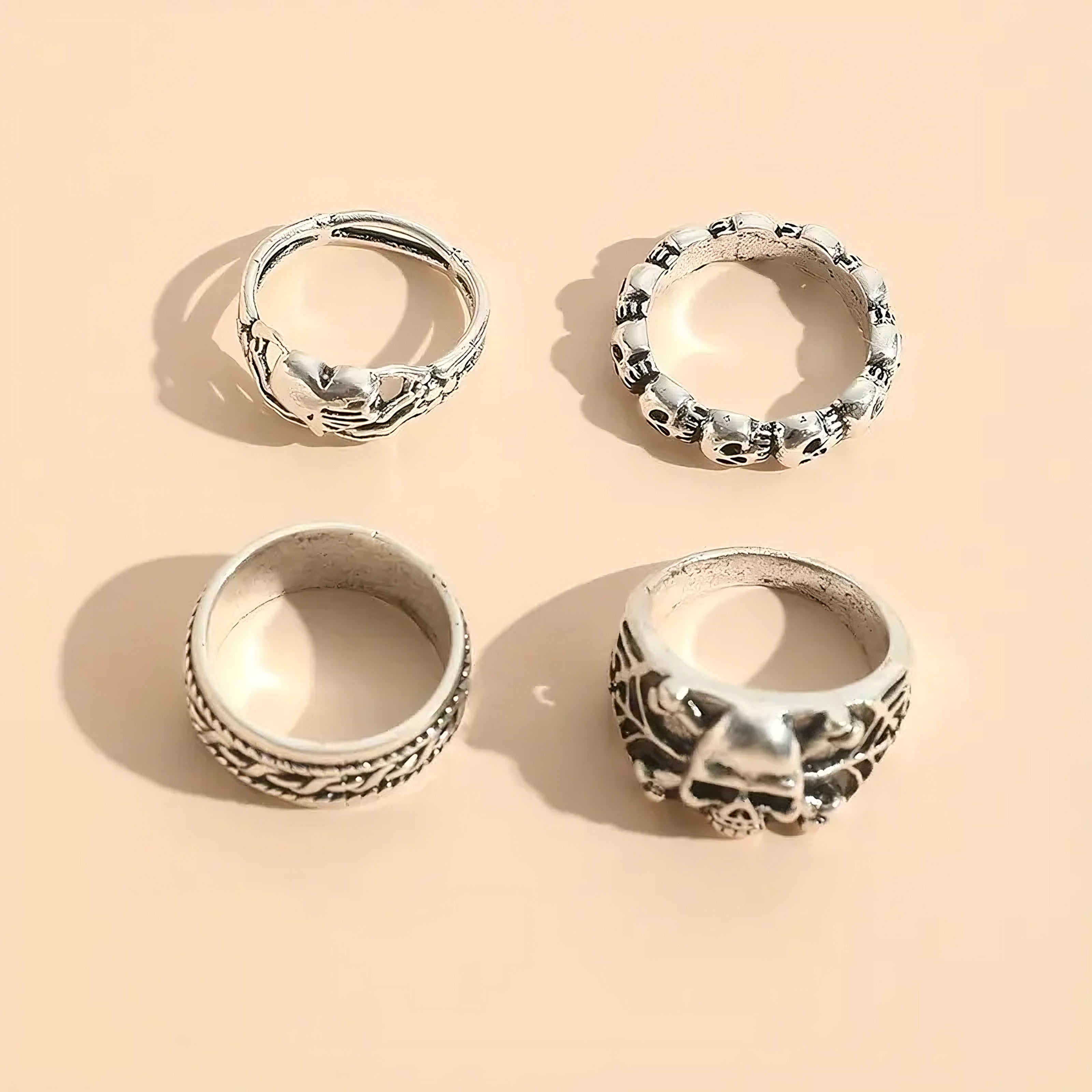 4pcs Hip-Hop Ring Set