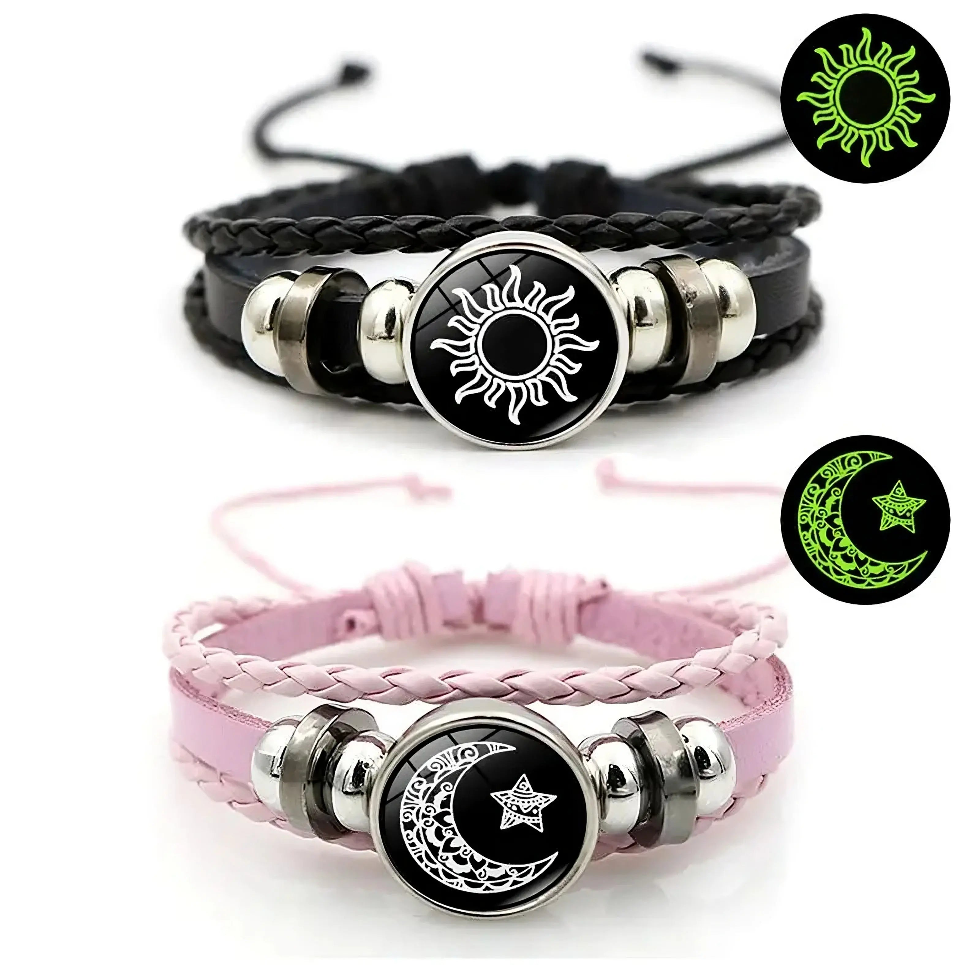 Sun & Moon Glow Leather Bracelet Set