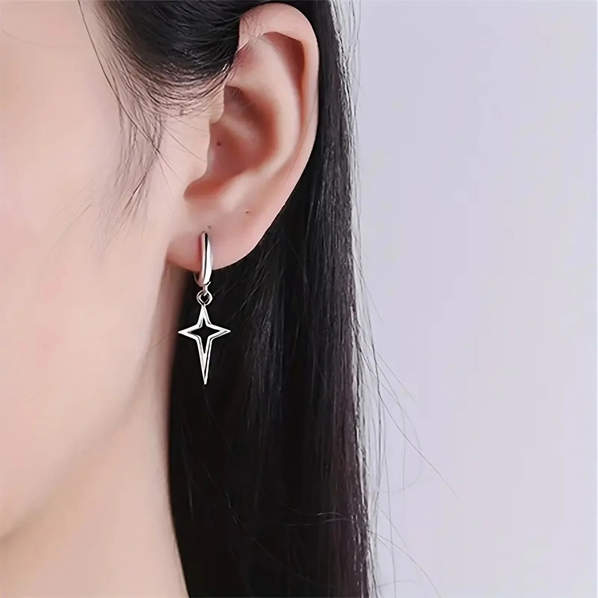 ✨ Silver Hollow Star Drop Earrings