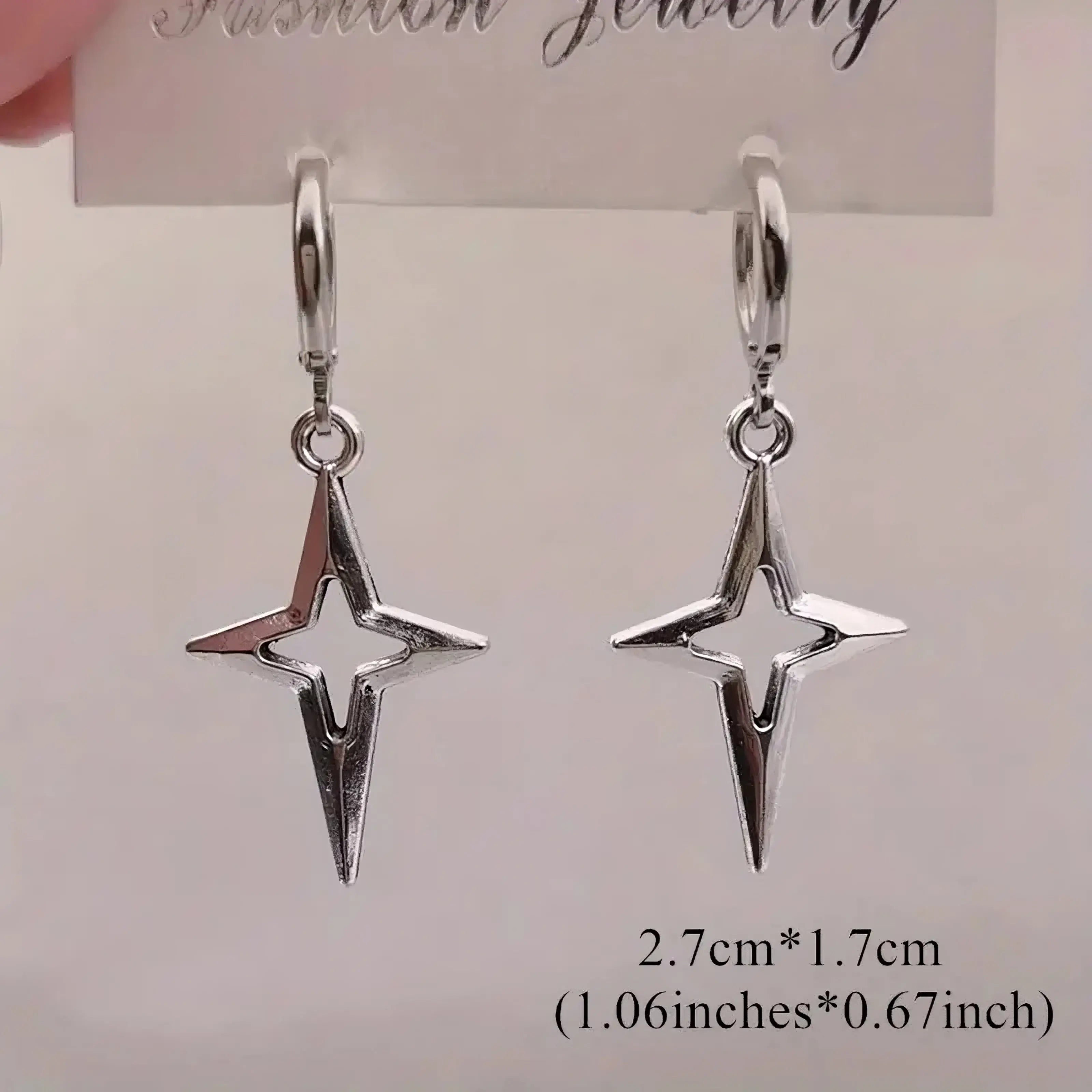 ✨ Silver Hollow Star Drop Earrings
