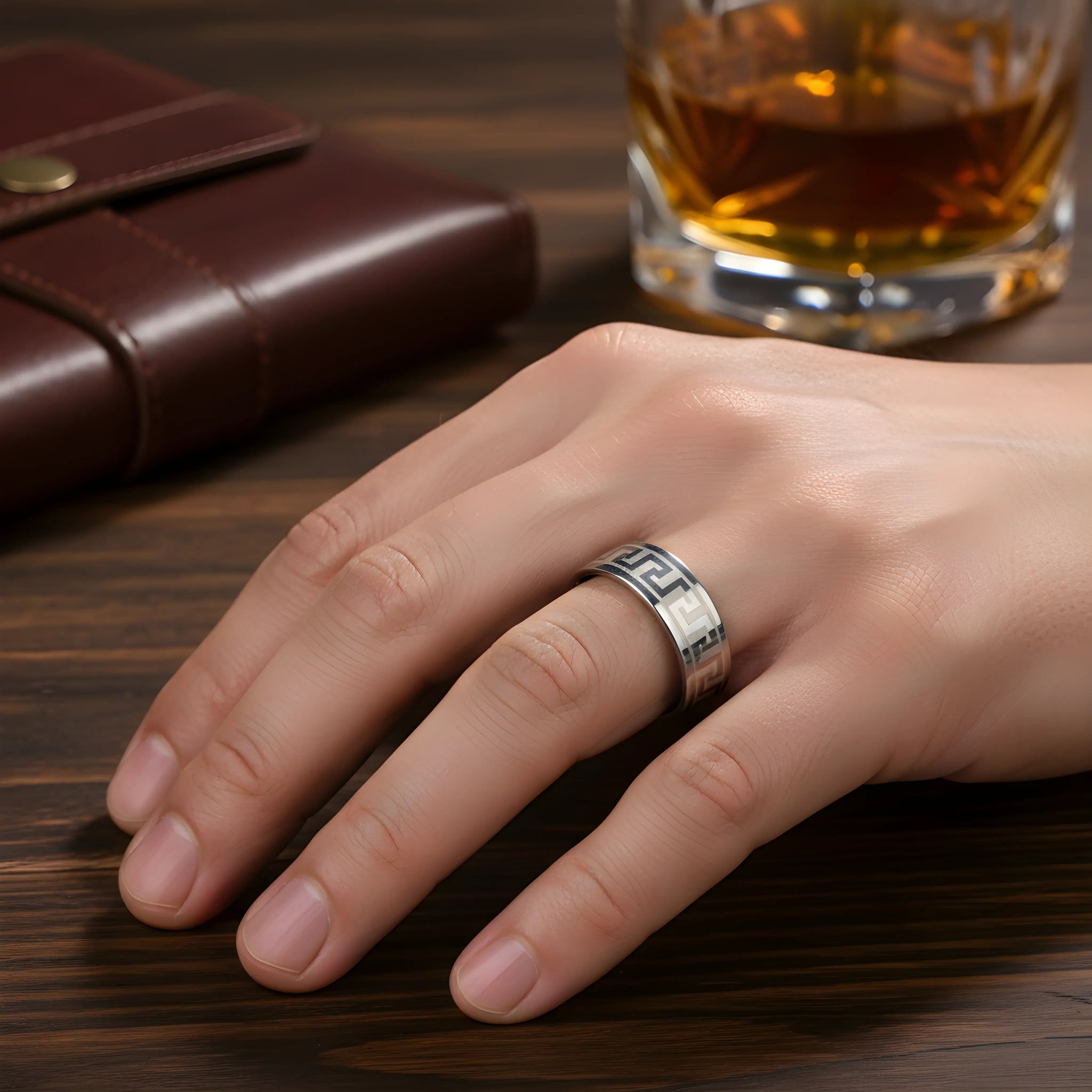 Stainless Steel Greek Pattern Ring 6.5cm