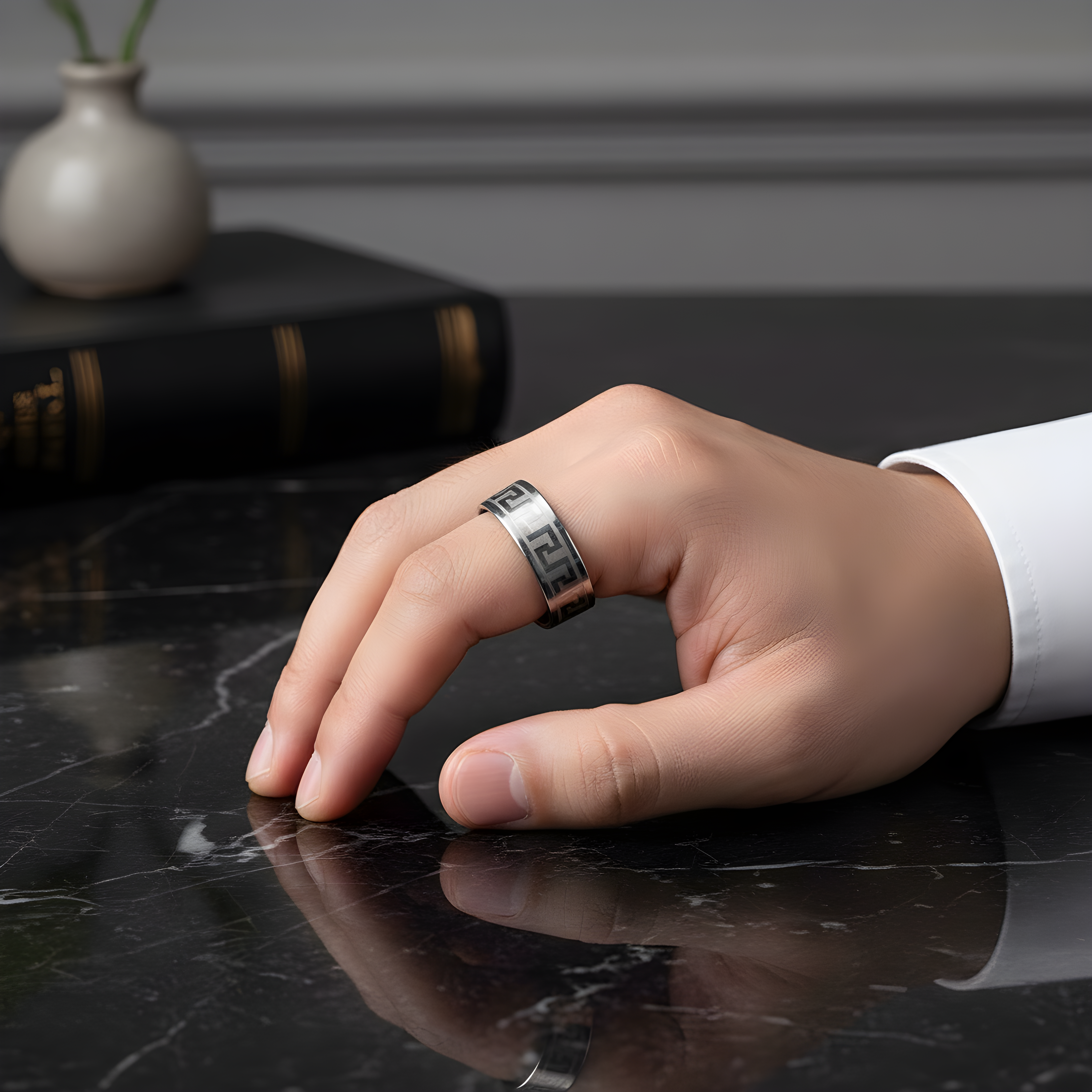 Stainless Steel Greek Pattern Ring