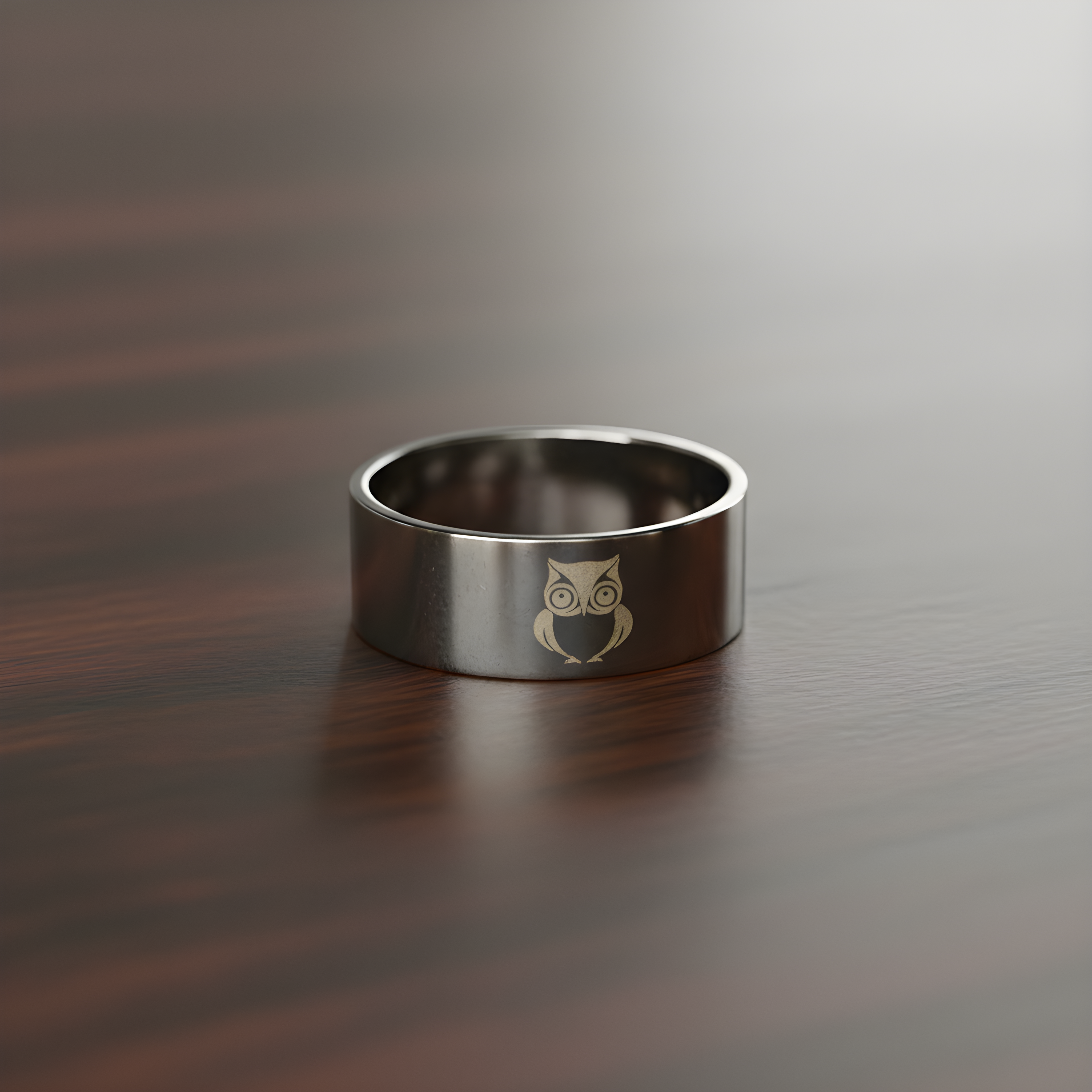 Stainless Steel Owl Engraved Ring