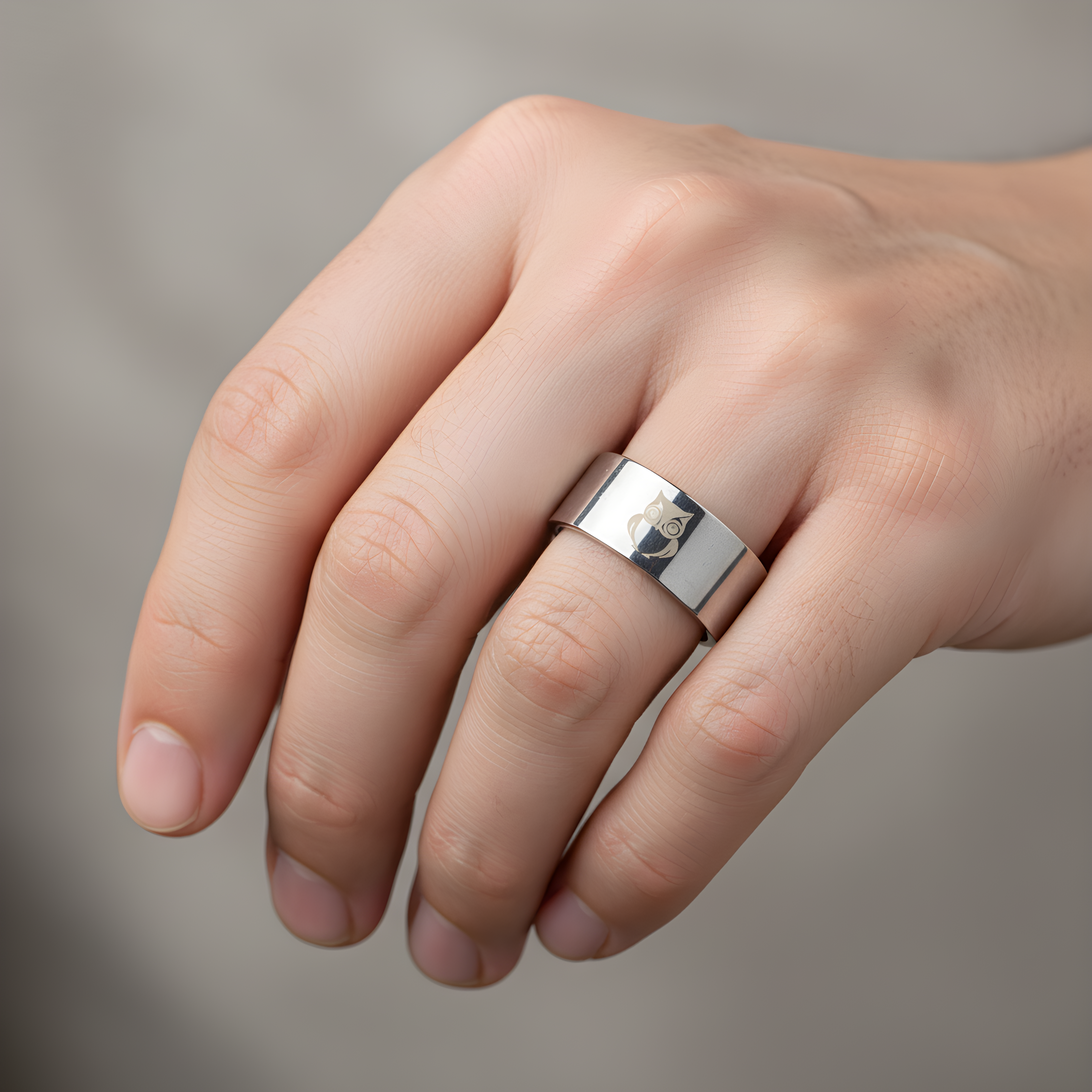 Stainless Steel Owl Engraved Ring