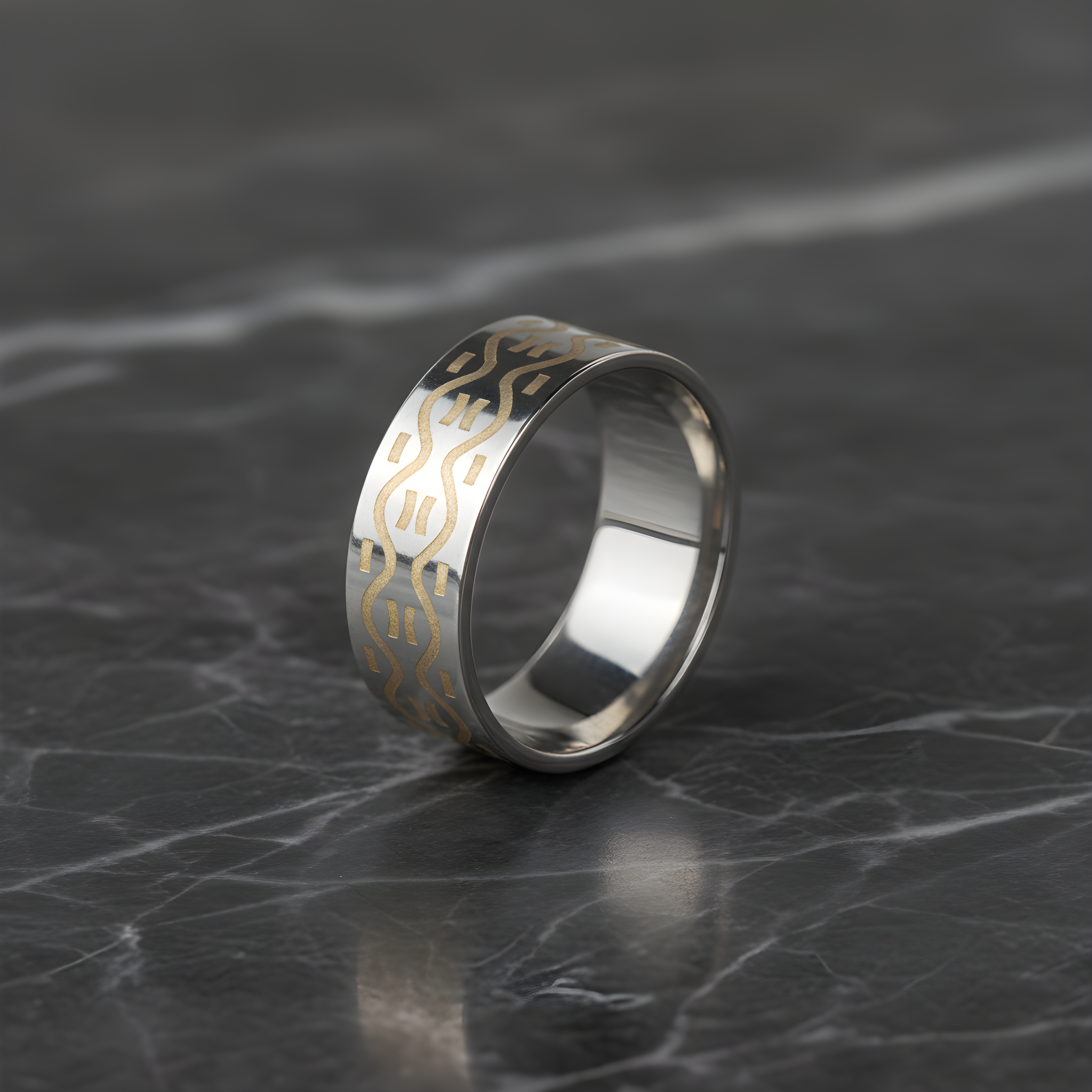 Silver & Gold Pattern Stainless Steel Ring