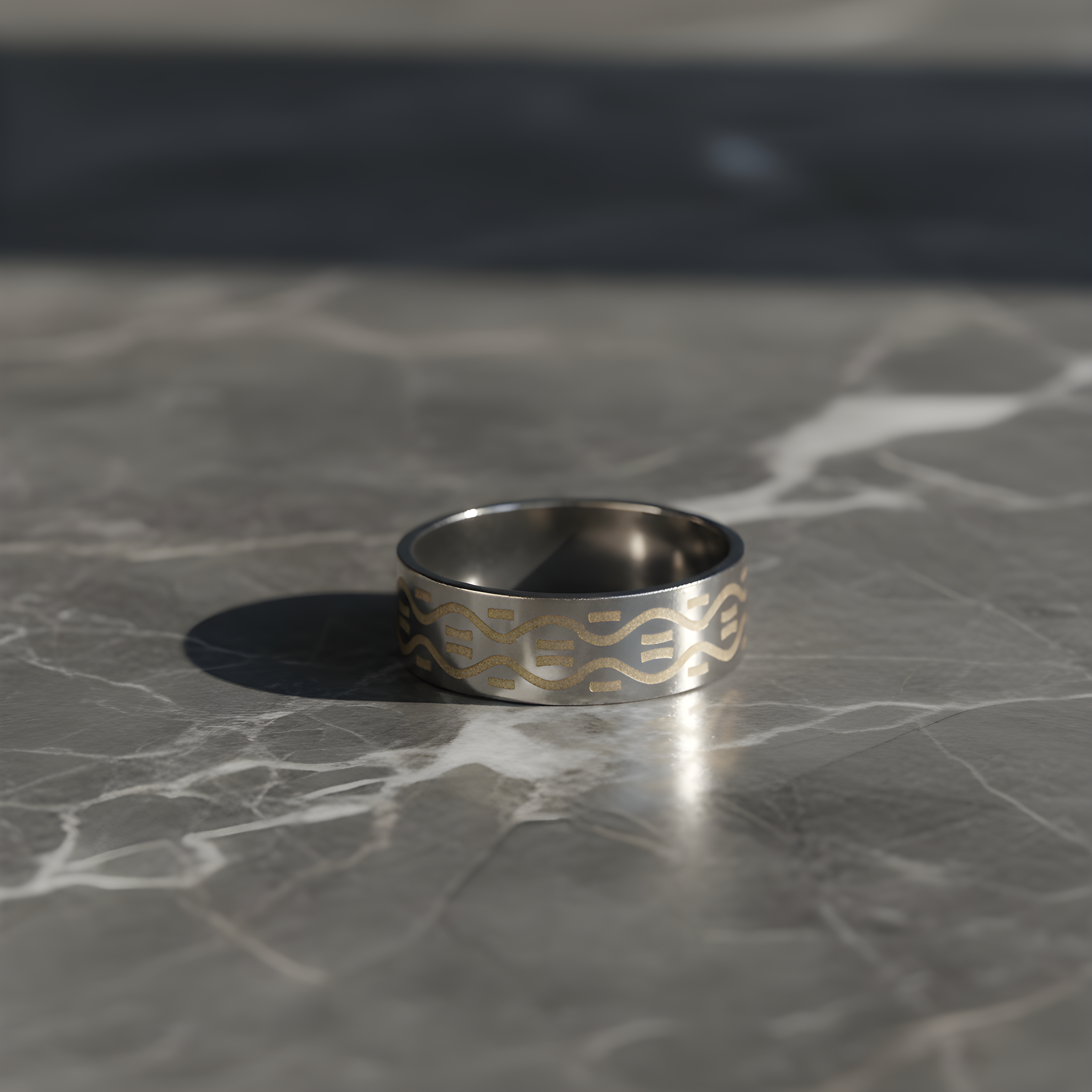 Silver & Gold Pattern Stainless Steel Ring