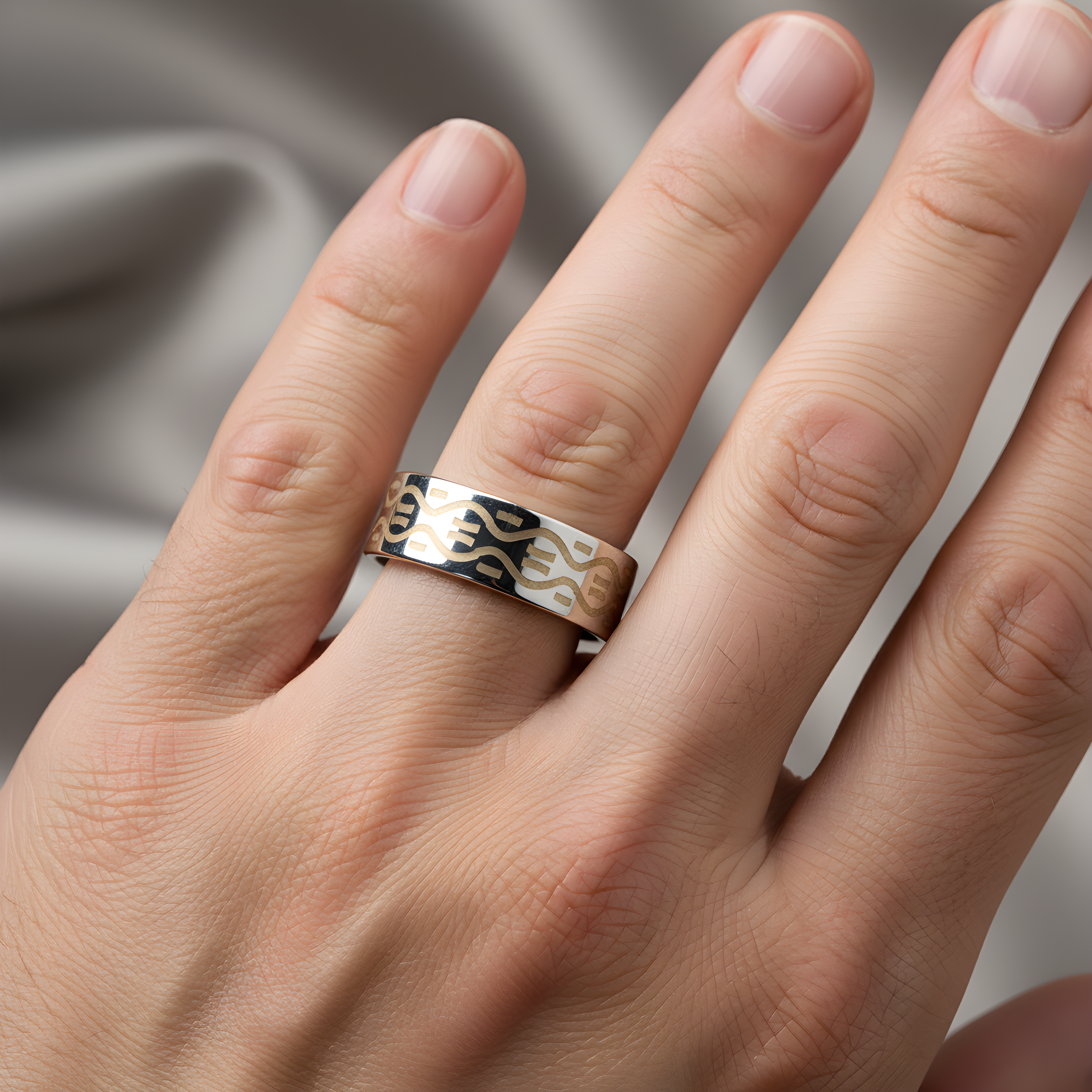 Silver & Gold Pattern Stainless Steel Ring
