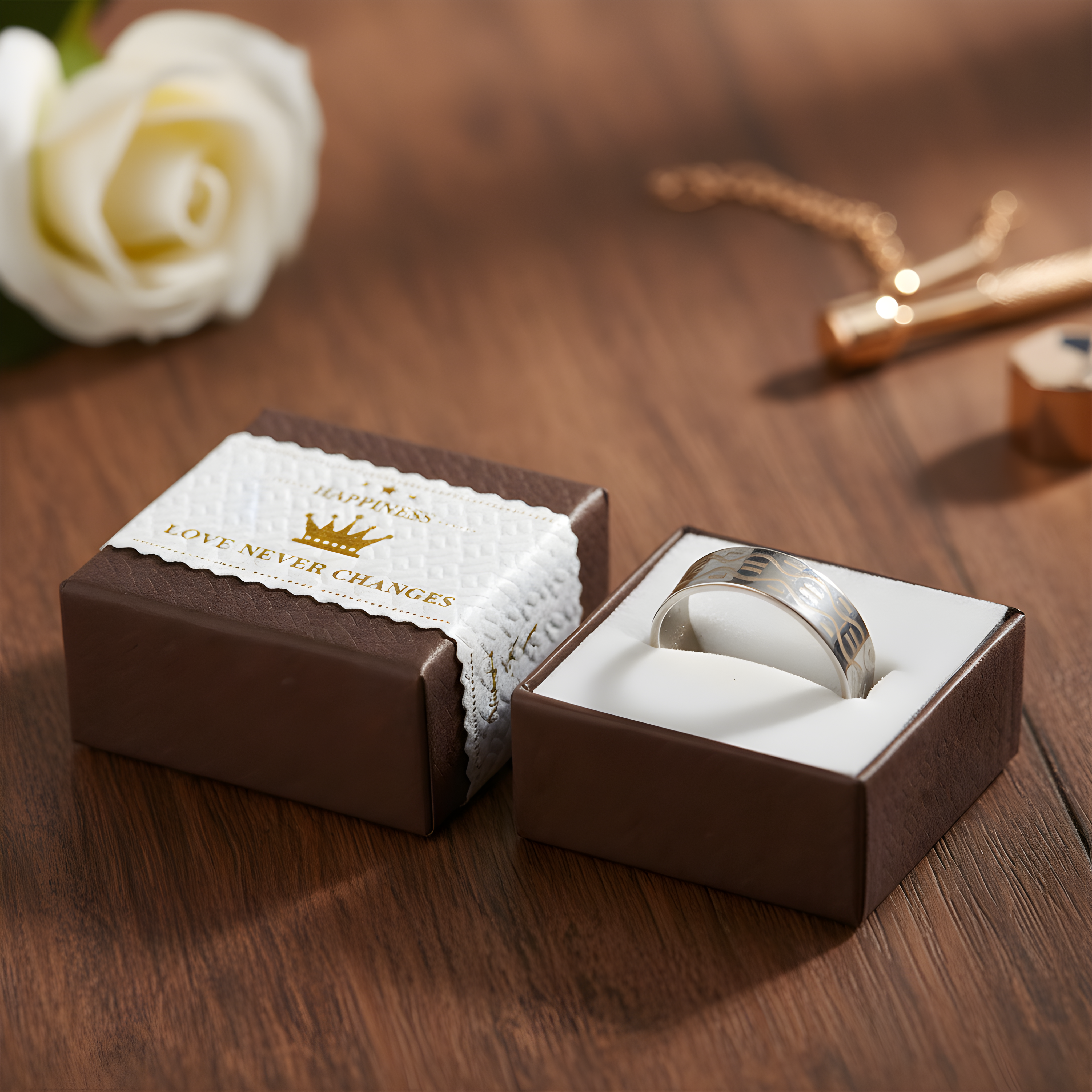 Silver & Gold Pattern Stainless Steel Ring