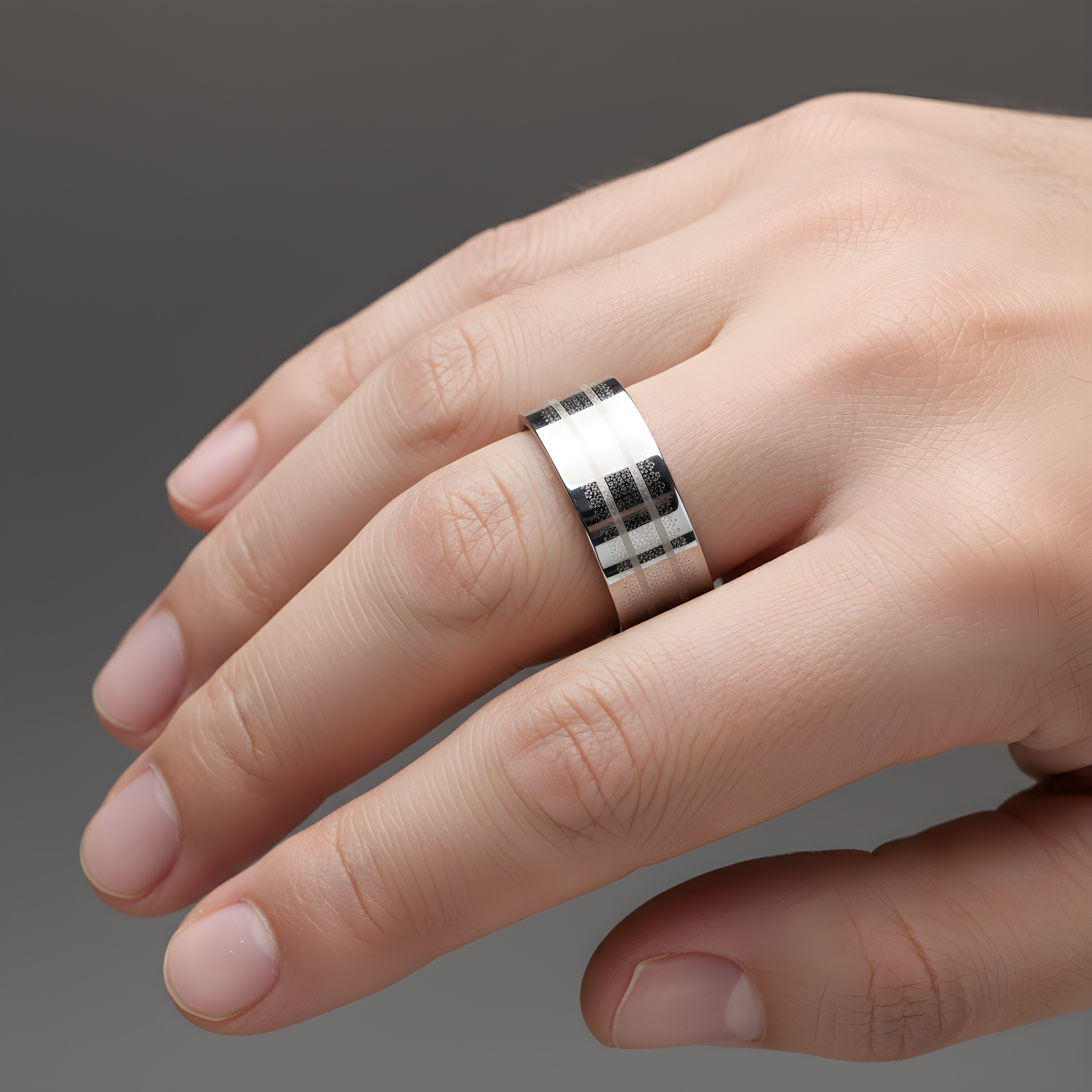 Brushed Stainless Steel Stripe Ring