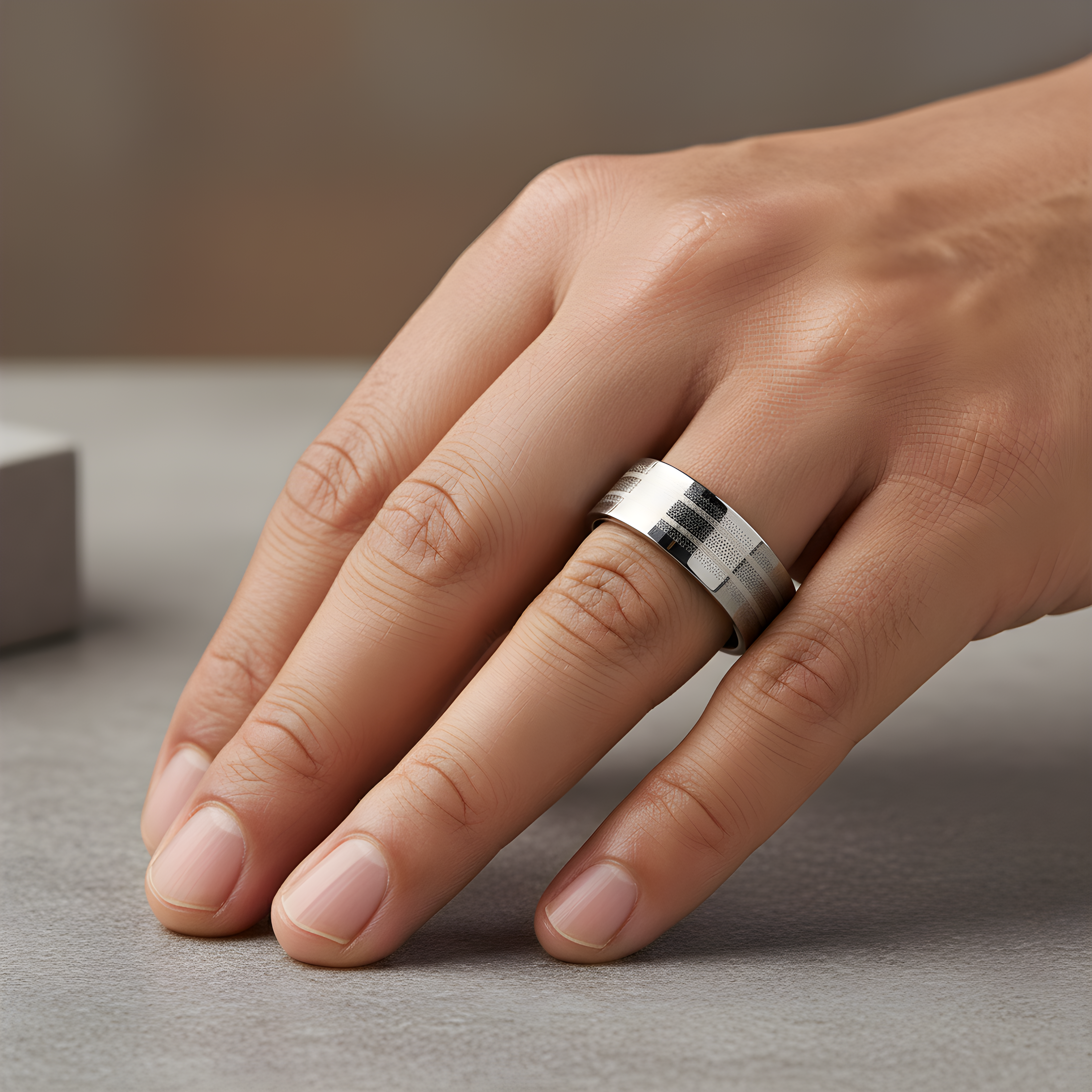 Brushed Stainless Steel Stripe Ring