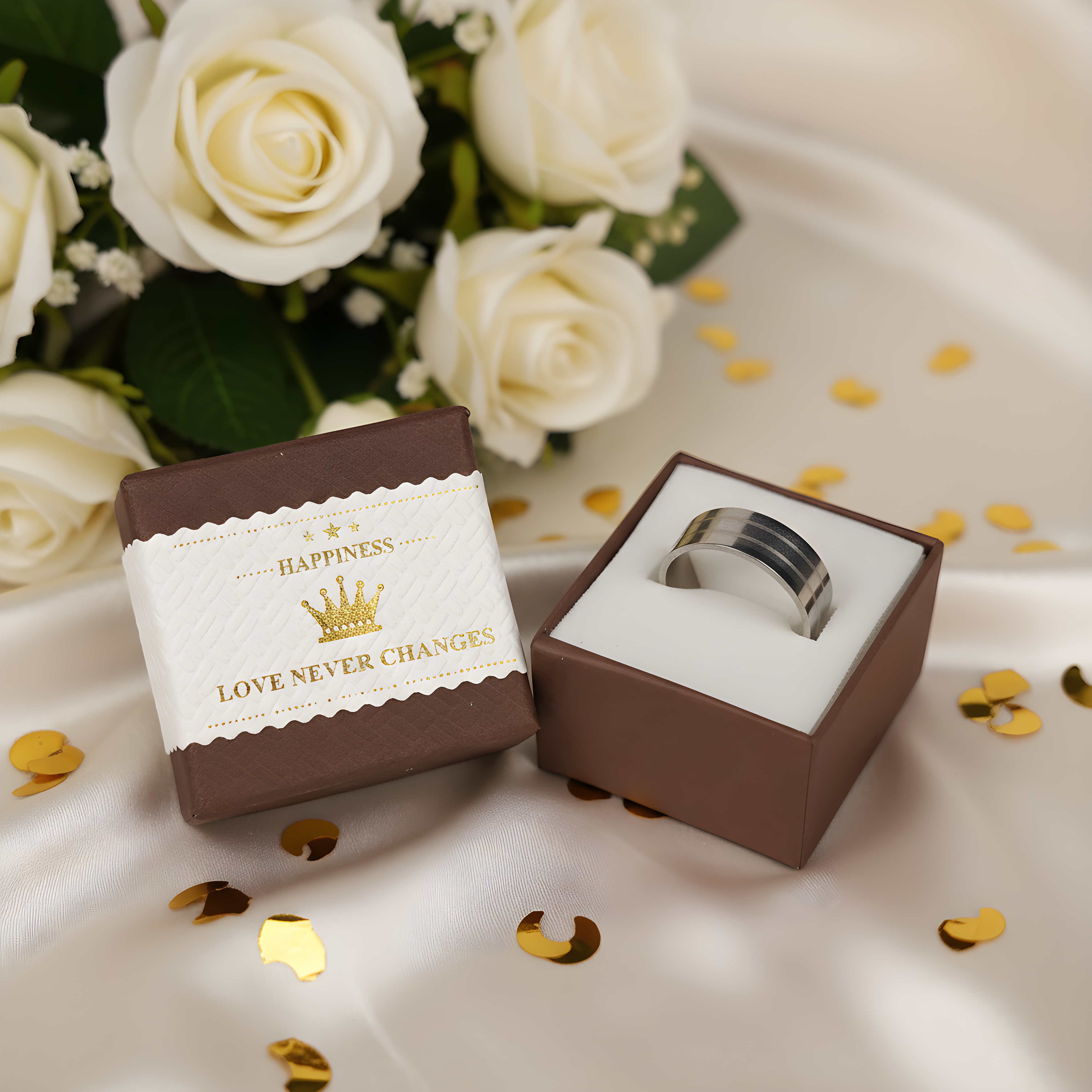 Brushed Stainless Steel Stripe Ring